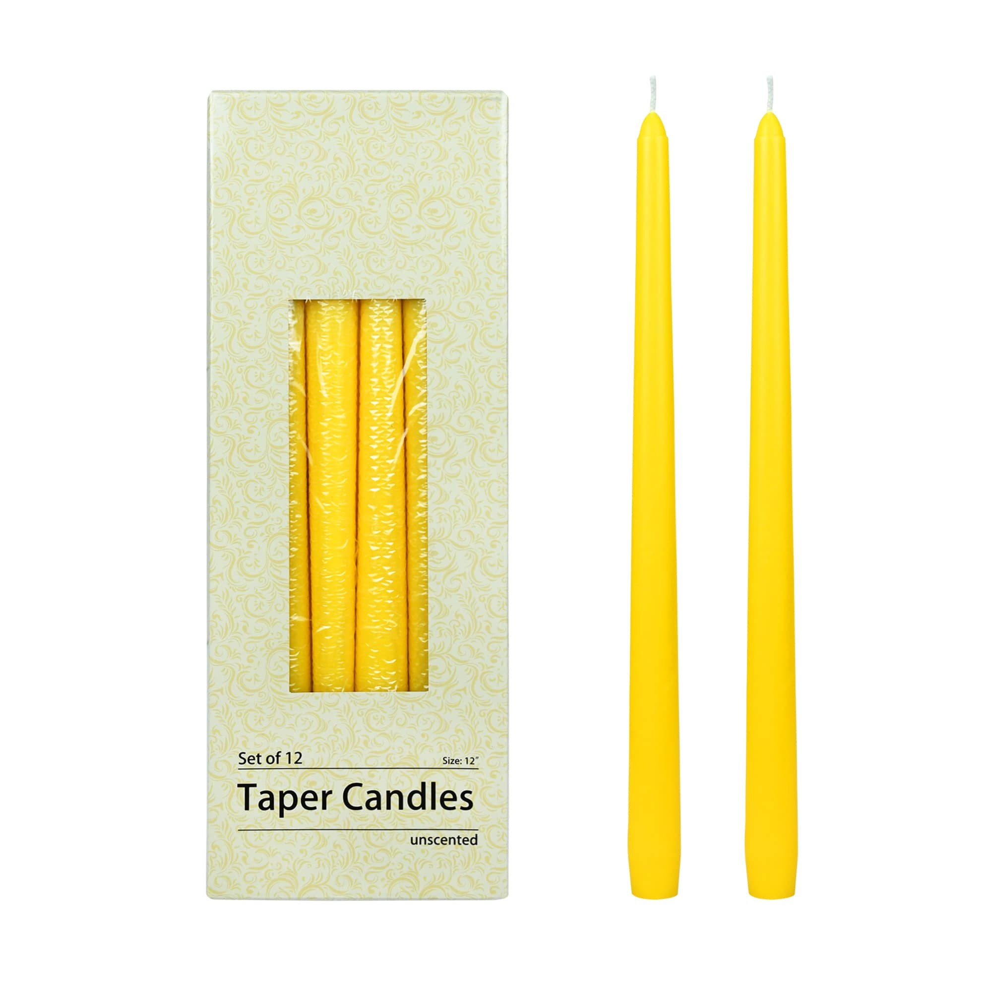 12 Inch Yellow Taper Candles (144pcs/Case) Bulk