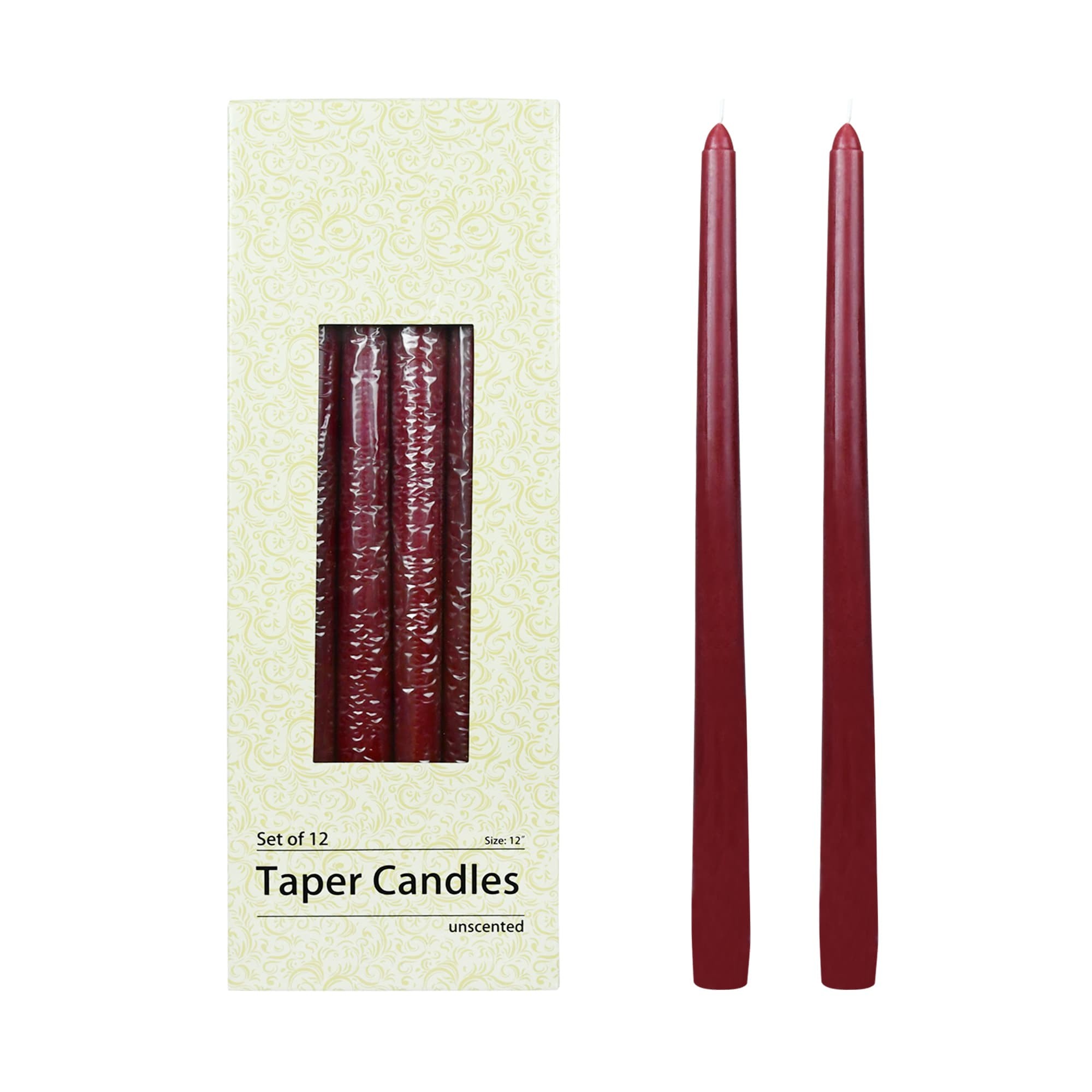 12 Inch Burgundy Taper Candles (144pcs/Case) Bulk