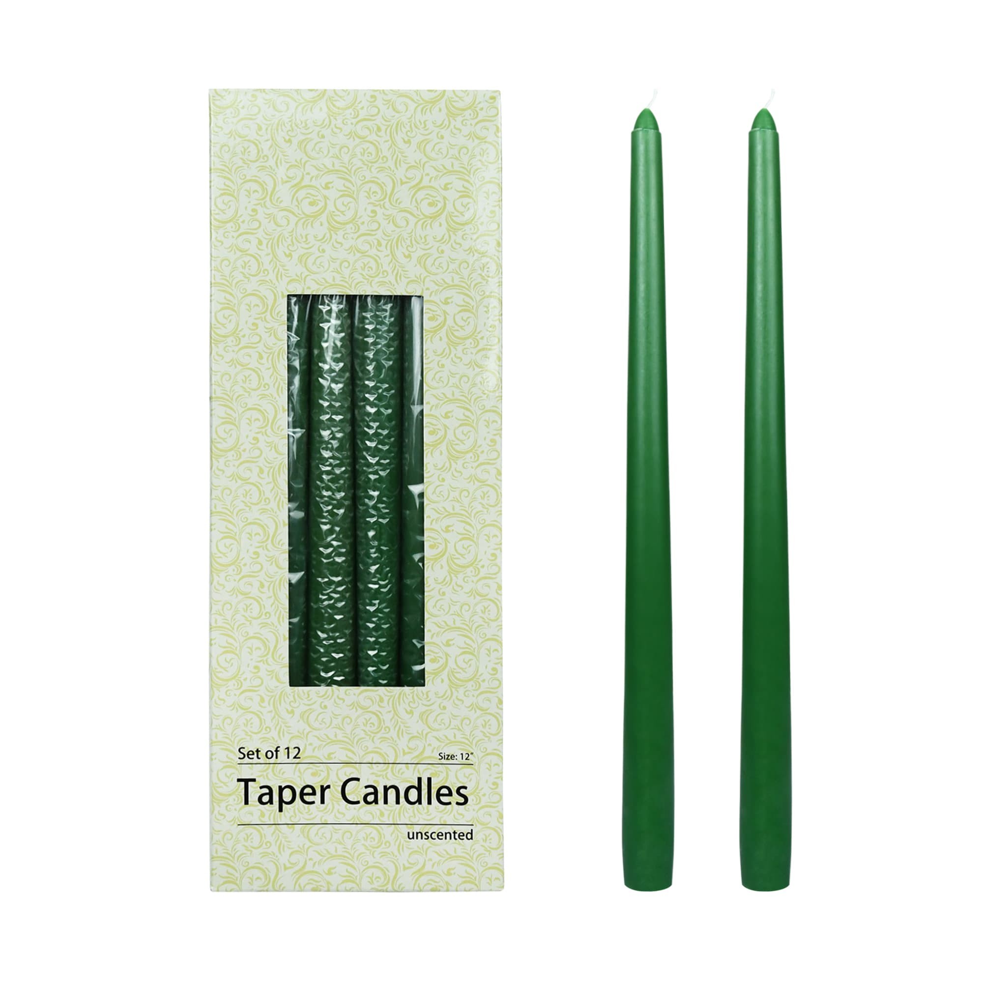 12 Inch Hunter Green Taper Candles (144pcs/Case) Bulk