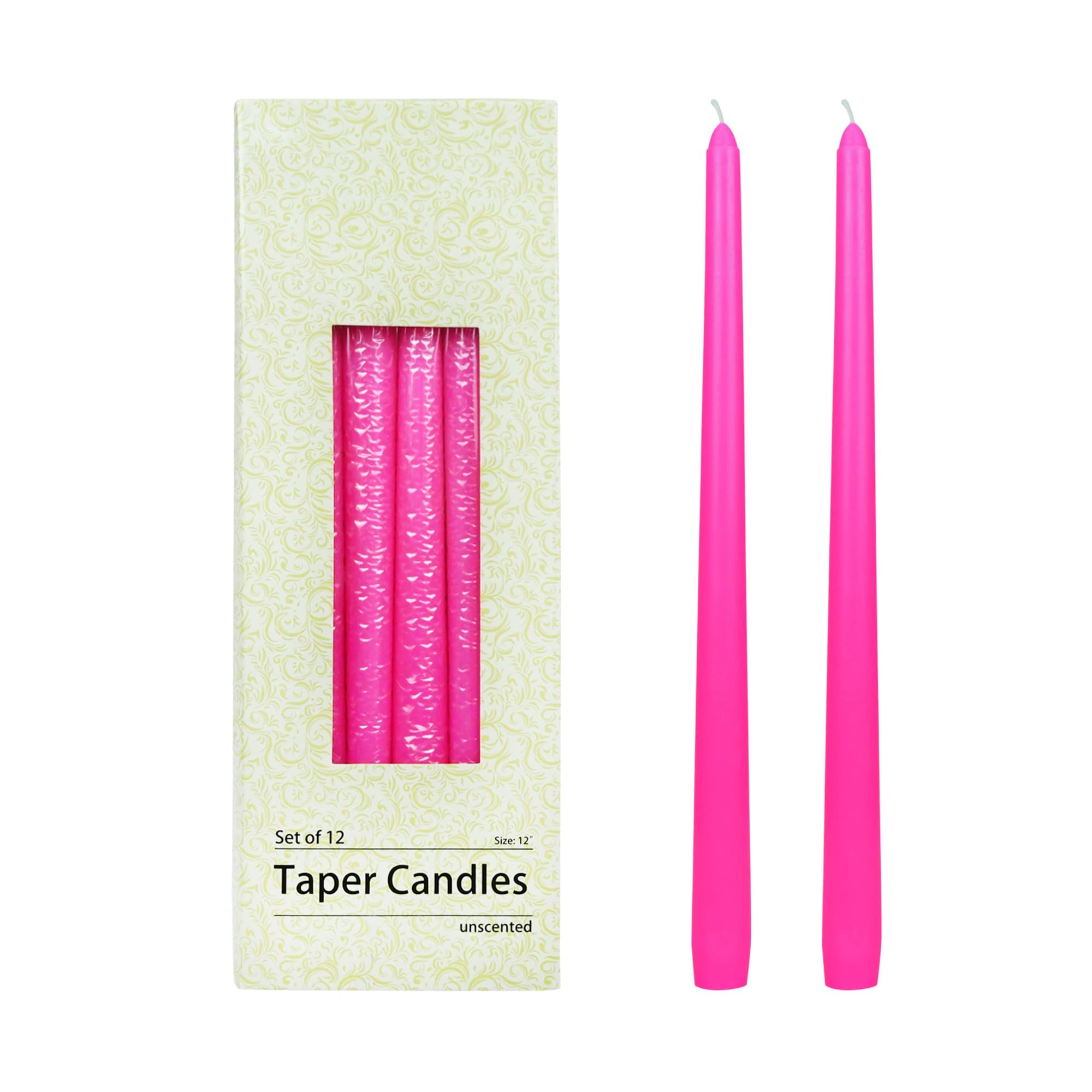 12 Inch Hot Pink Taper Candles (144pcs/Case) Bulk