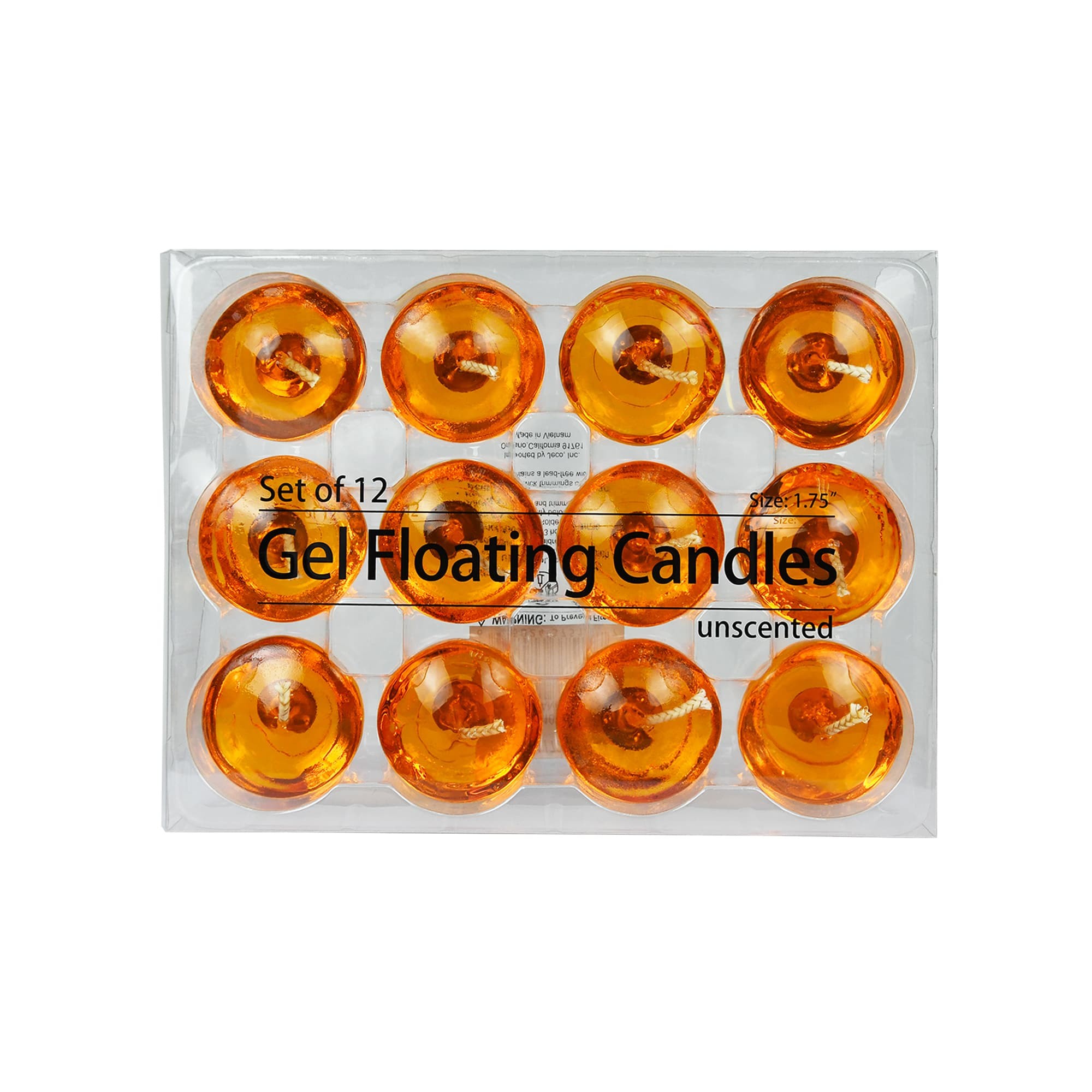 1.75 Inch Clear Orange Gel Floating Candles (144pcs/Case) Bulk