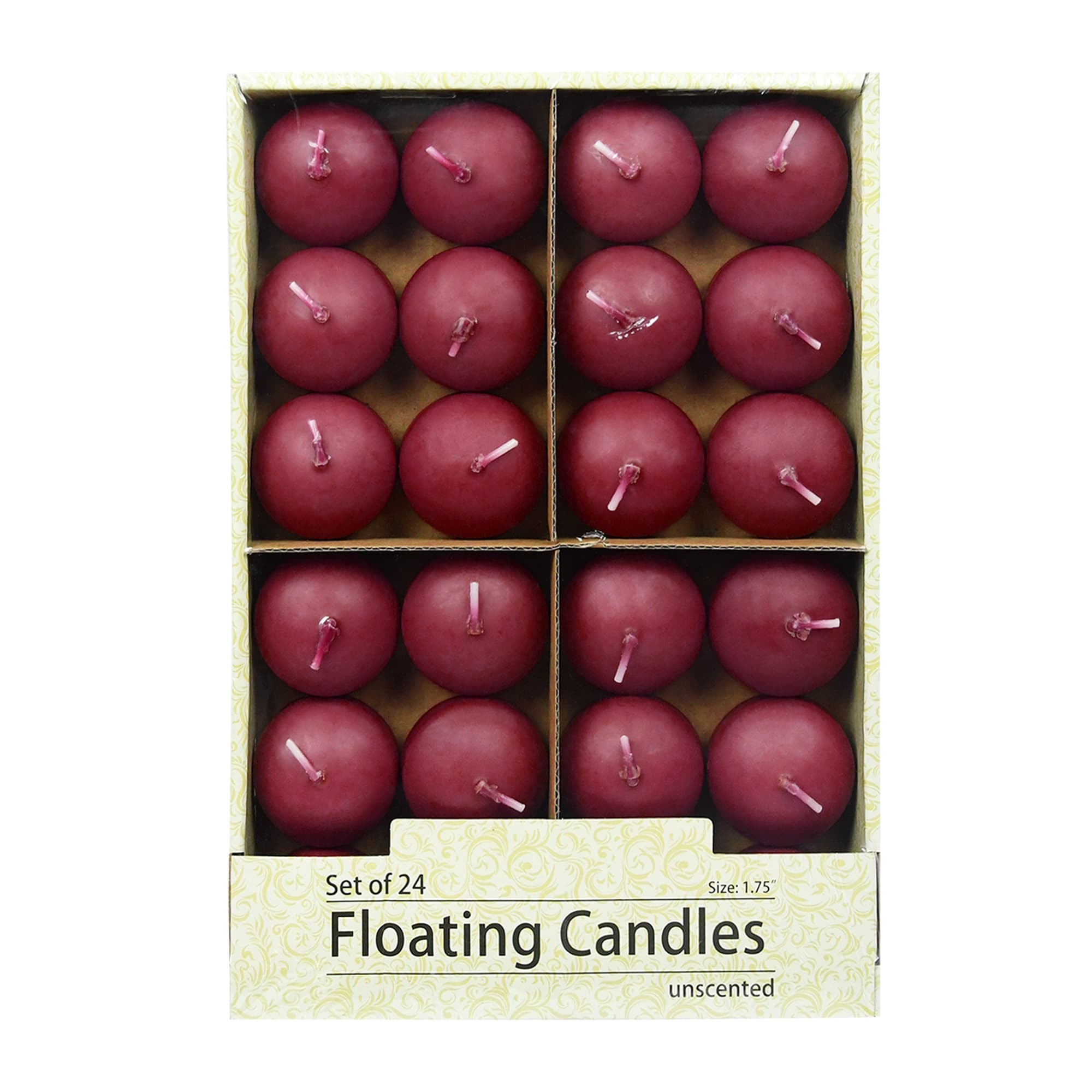 1 3/4 Inch Burgundy Floating Candles (288pcs/Case) Bulk