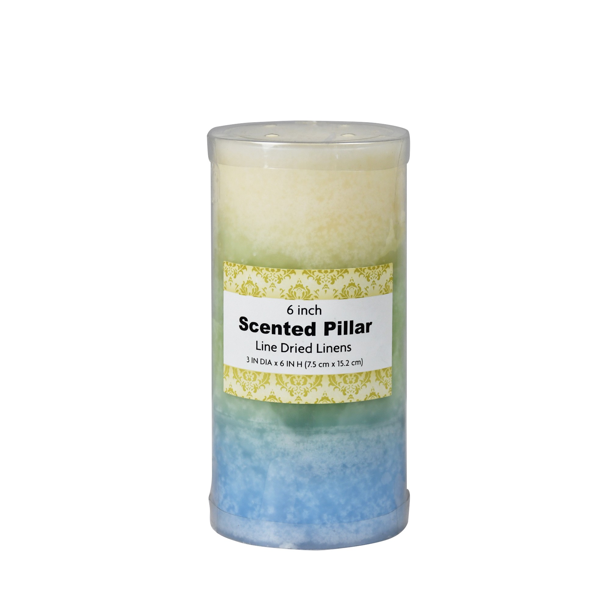 3 x 6 Inch Tritone BL/GRN/WHT Scented Pillar Candle(12pcs/Case)