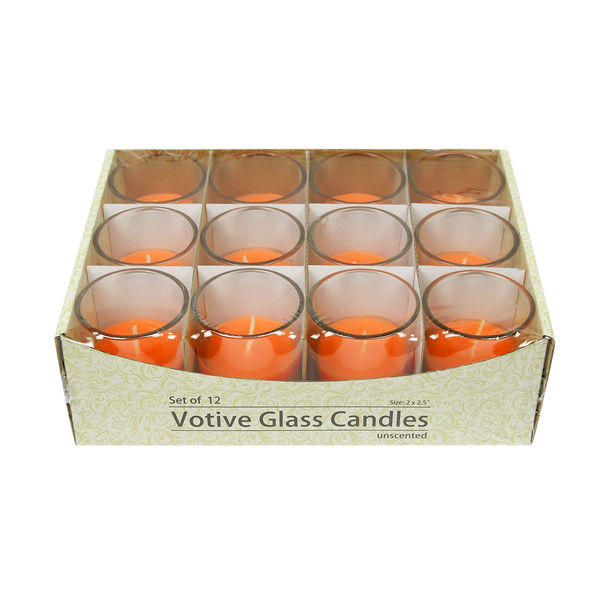 Orange Round Glass Votive Candles (96pcs/Case) Bulk
