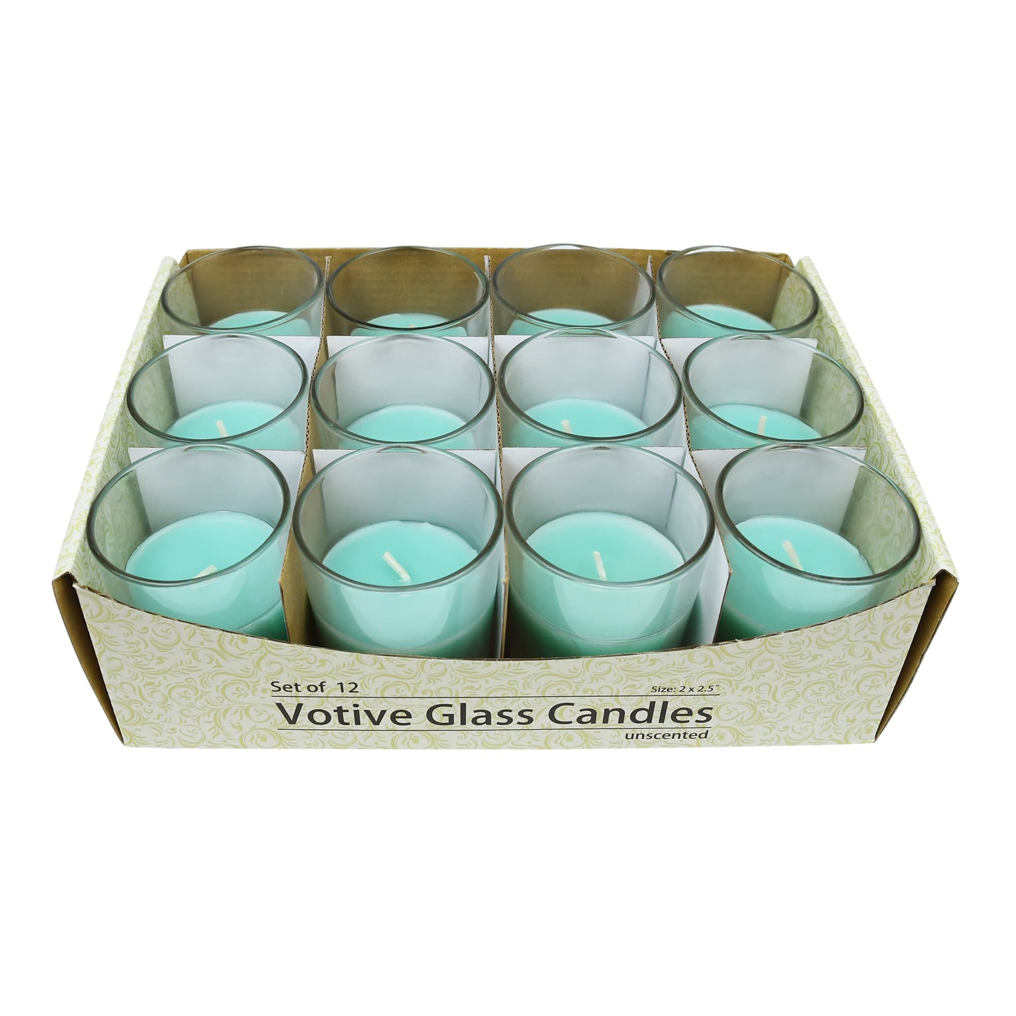 Aqua Round Glass Votive Candles (96pcs/Case) Bulk