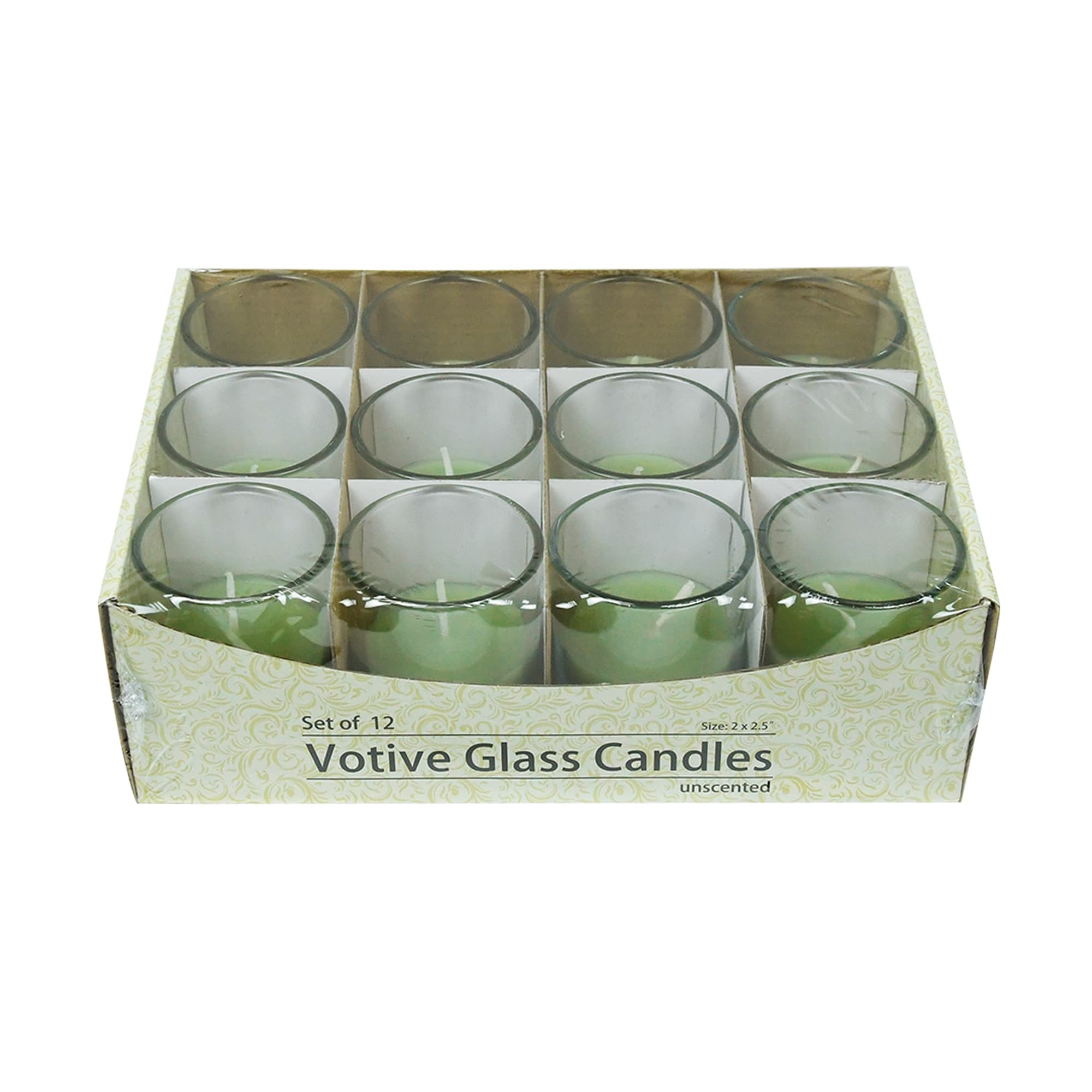 Sage Green Round Glass Votive Candles (96pcs/Case) Bulk
