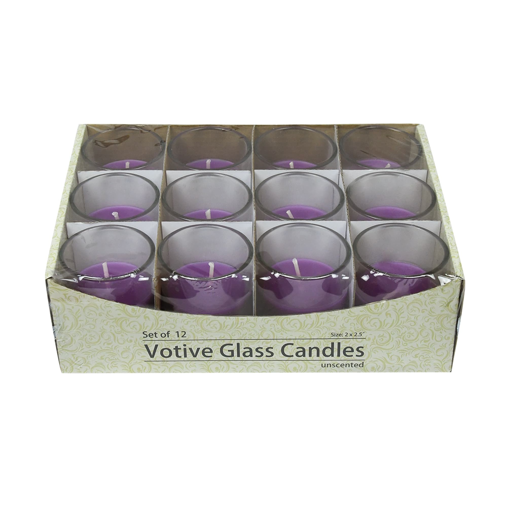 Purple Round Glass Votive Candles (96pcs/Case) Bulk