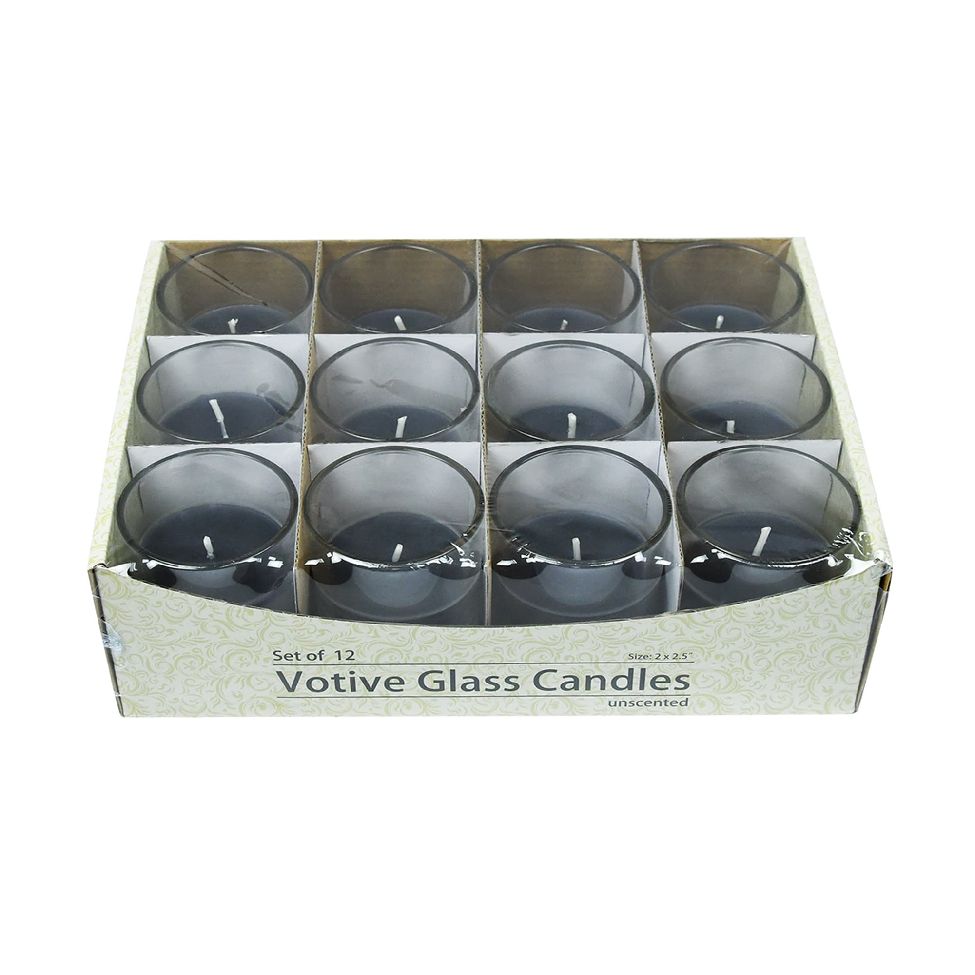 Black Round Glass Votive Candles (96pcs/Case) Bulk