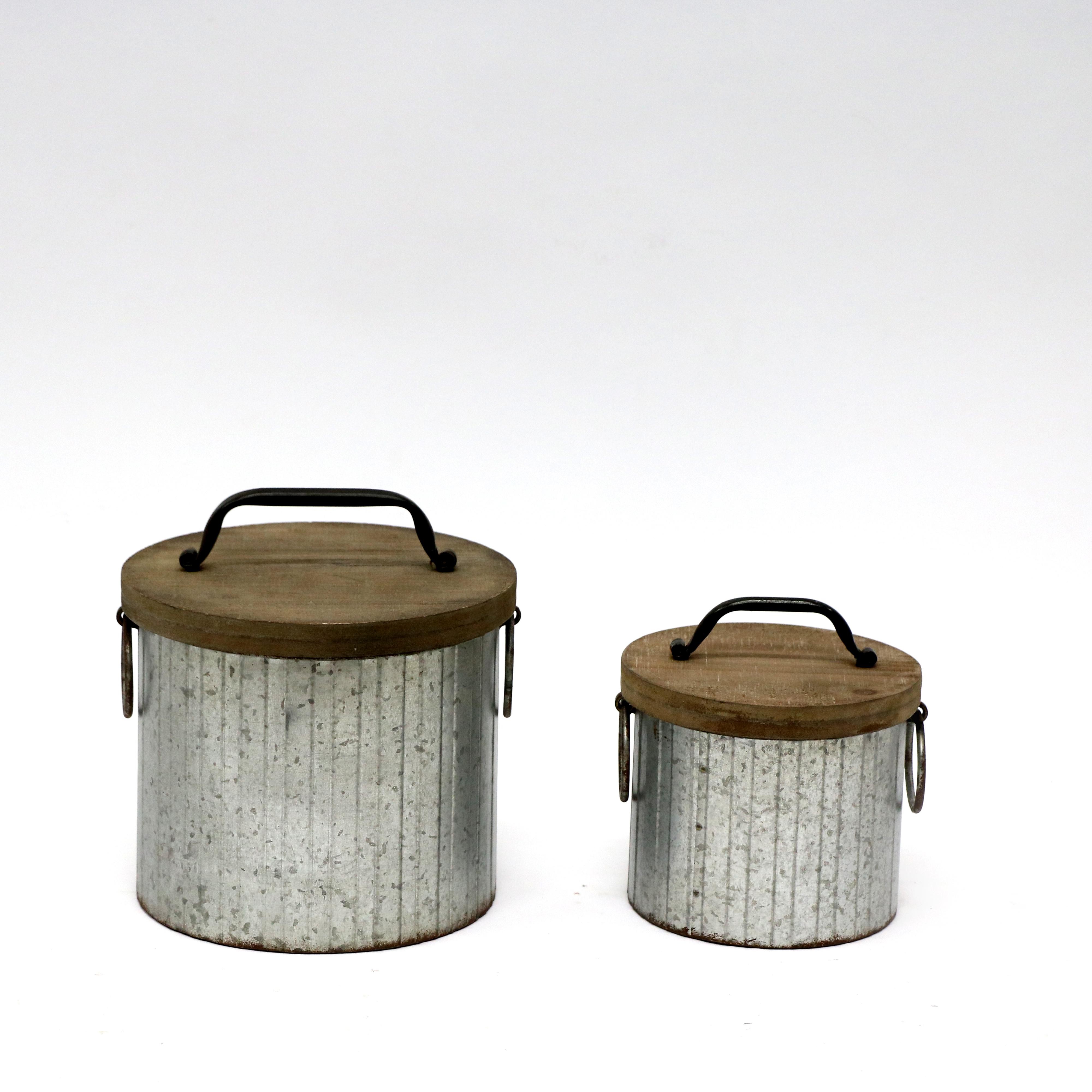 S/2 WOOD/METAL JAR WITH LID