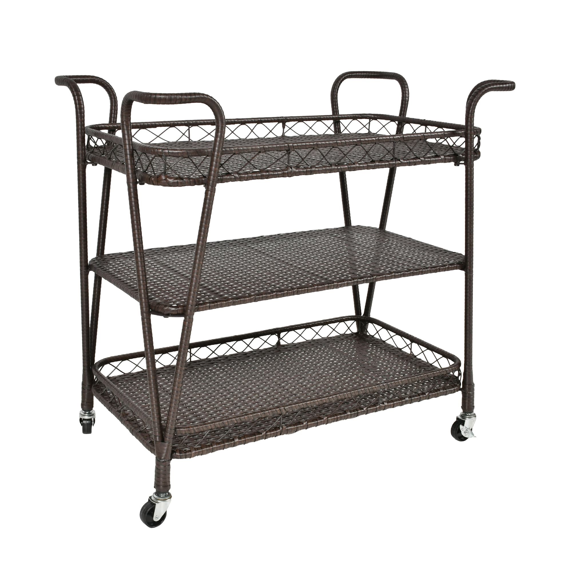 Espresso Resin wicker serving cart in three layers tray