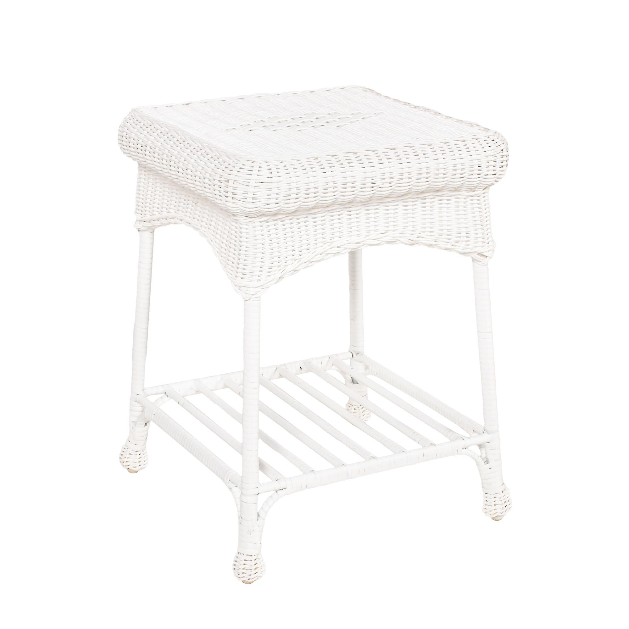 Outdoor White Wicker Patio Furniture End Table