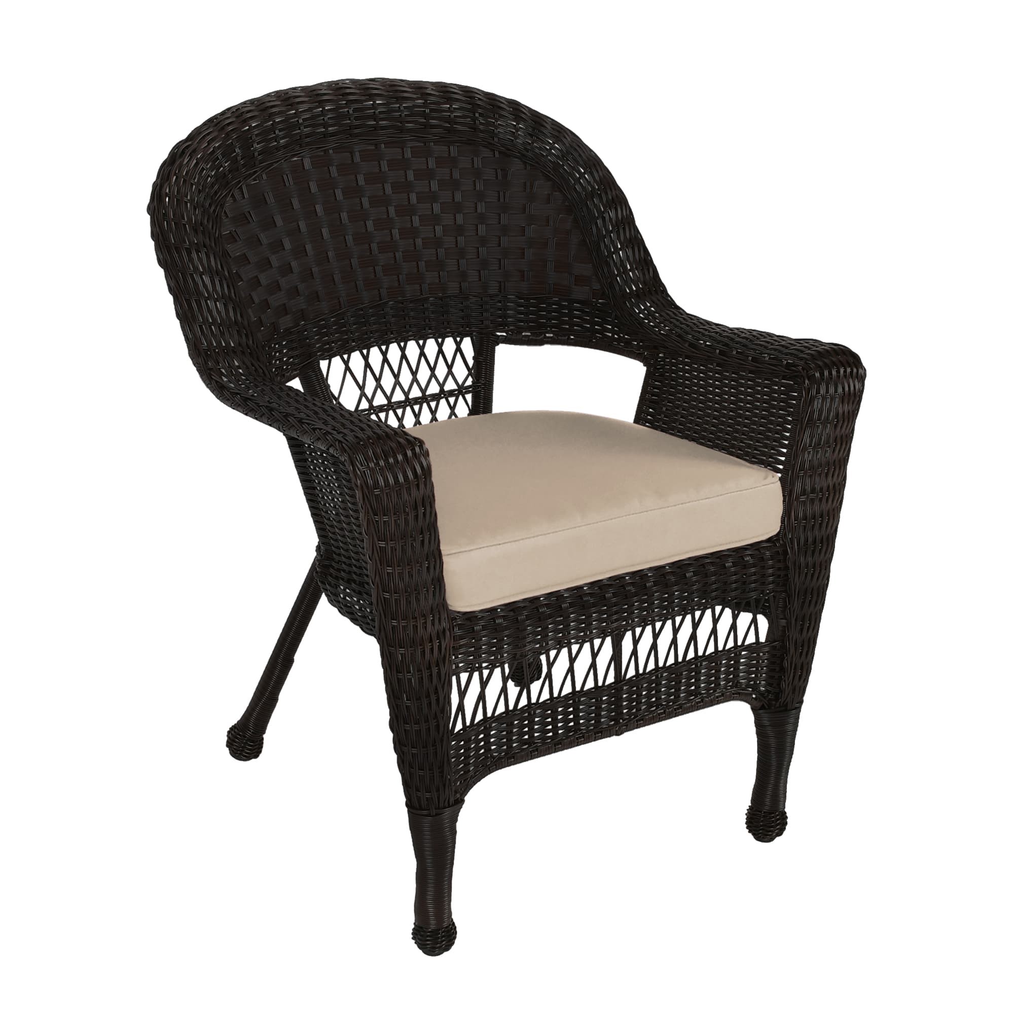 Espresso Wicker Chair With Tan Cushion