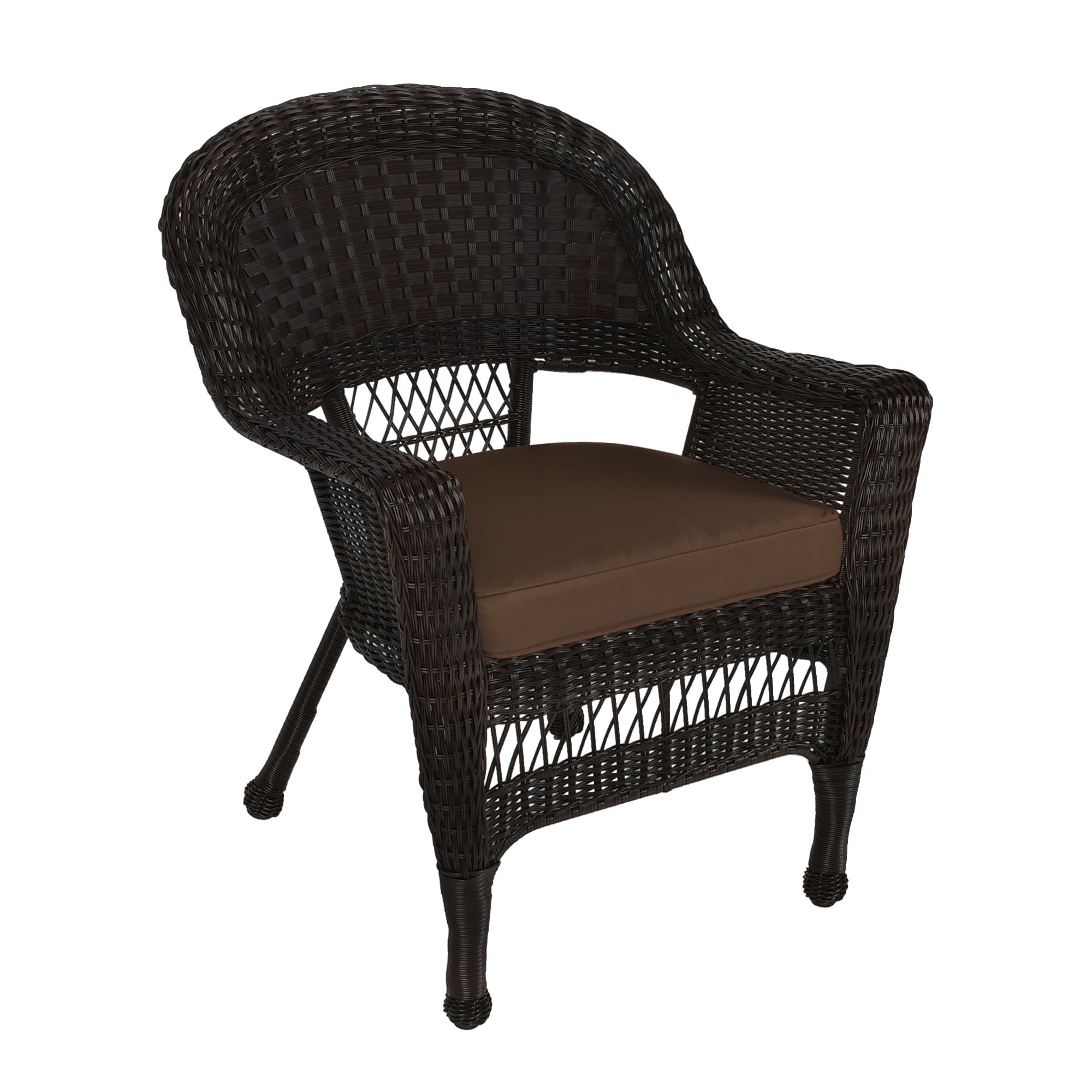 Espresso Wicker Chair With Brown Cushion