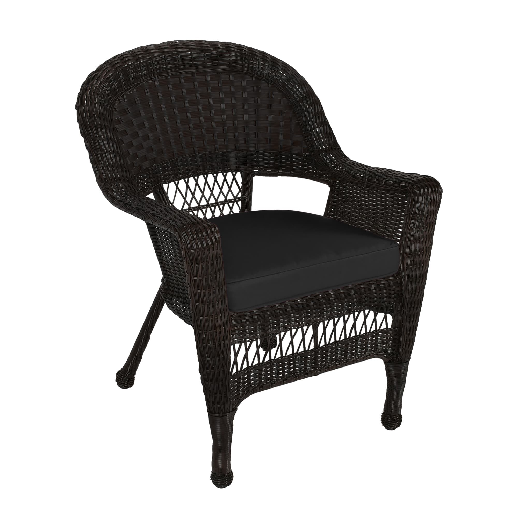 Espresso Wicker Chair With Black Cushion