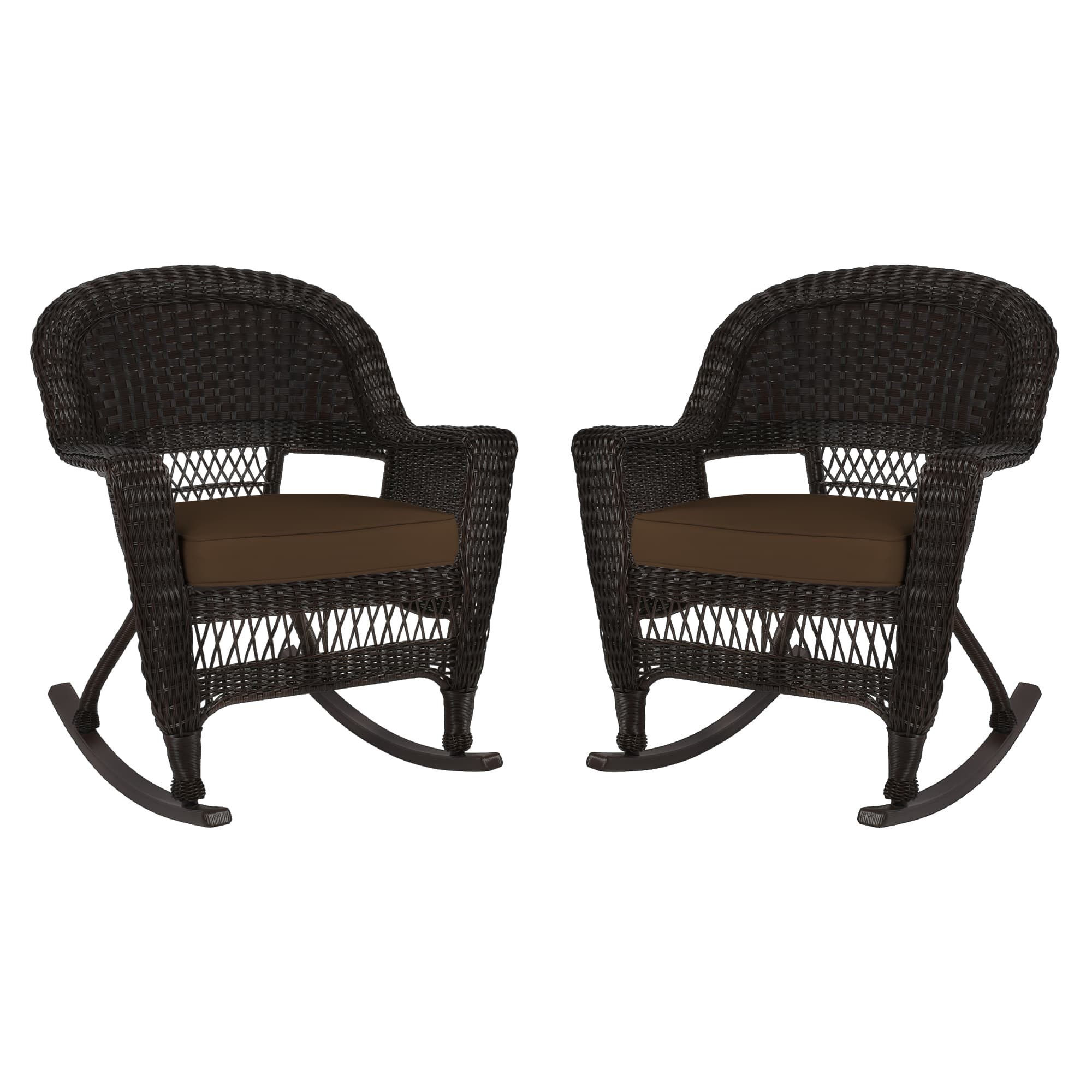 Espresso Rocker Wicker Chair with Brown Cushion -  Set of 2