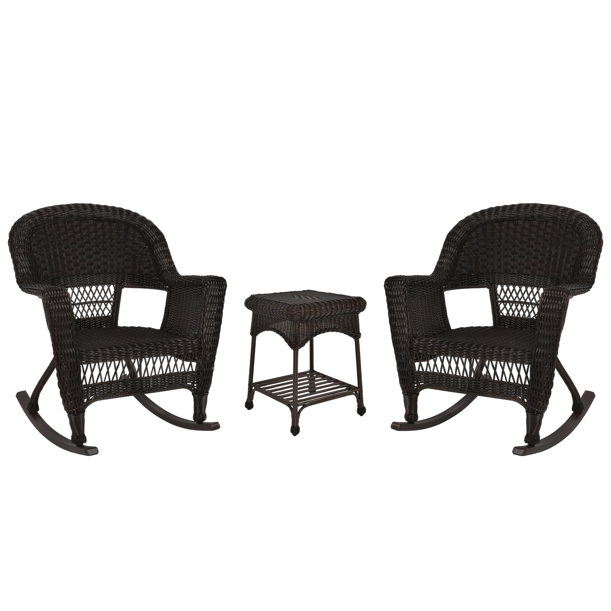 3pc Espresso Rocker Wicker Chair Set Without Cushion