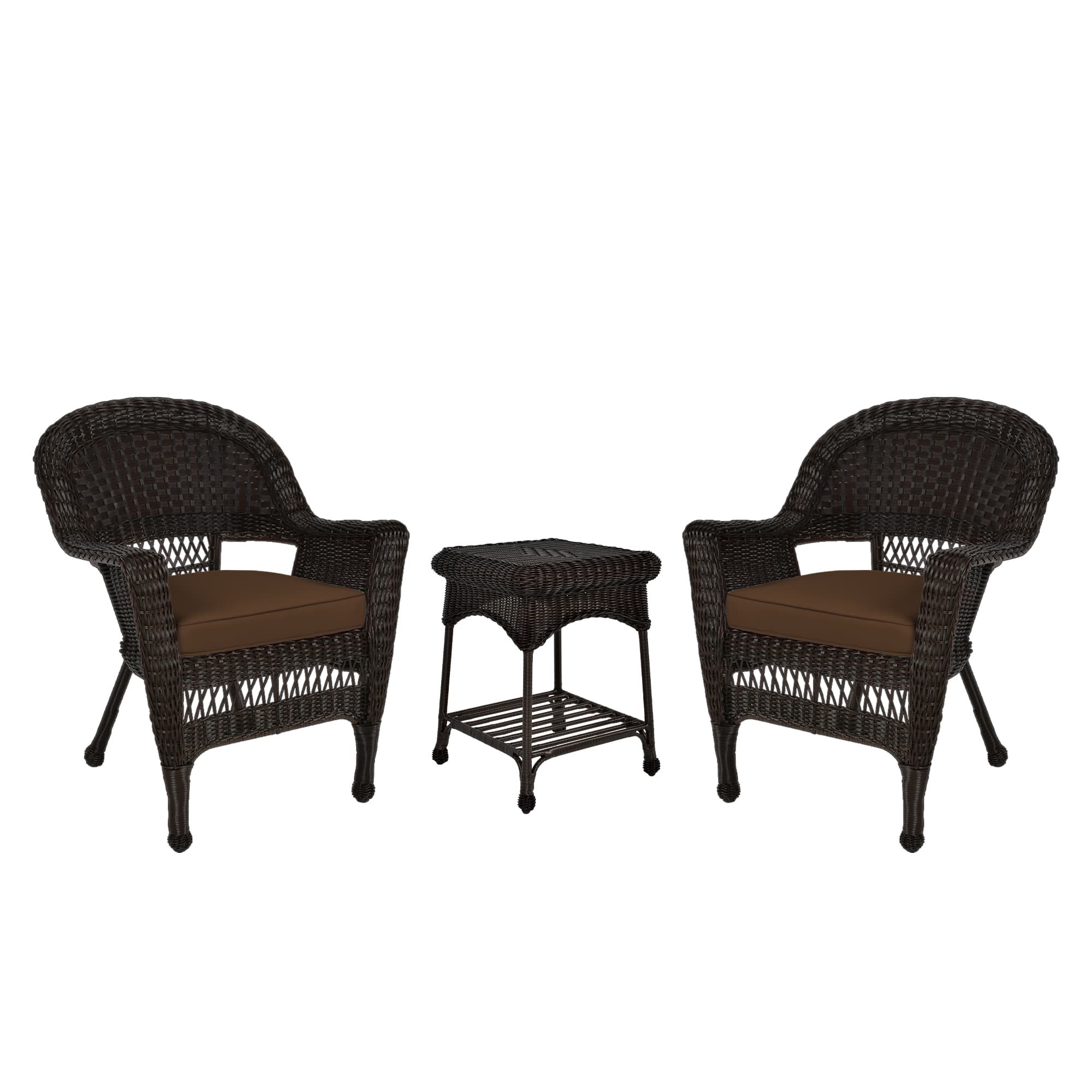 Espresso Wicker Chair And End Table Set With Brown Chair Cushion