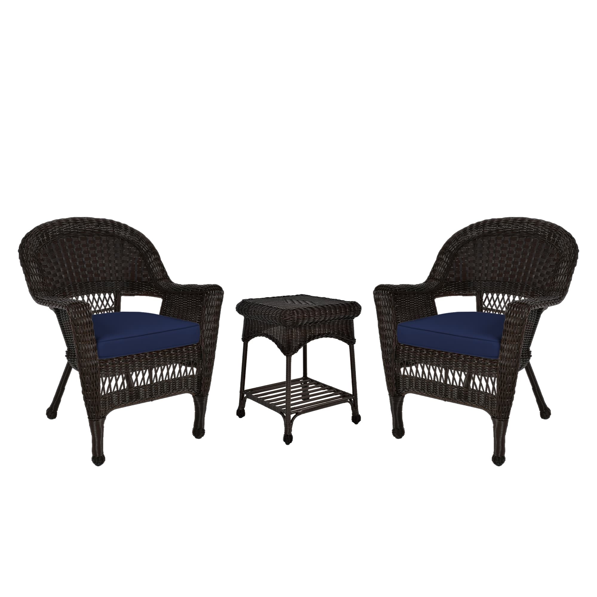 Espresso Wicker Chair And End Table Set With Chair Cushion