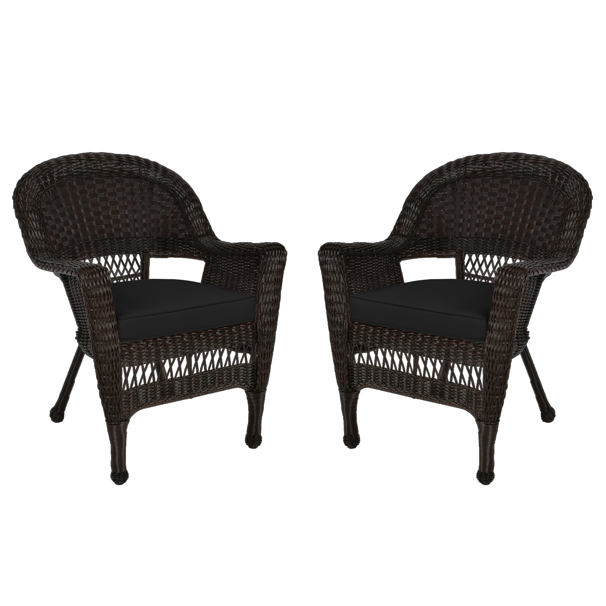 Espresso Wicker Chair With Black Cushion - Set of 2