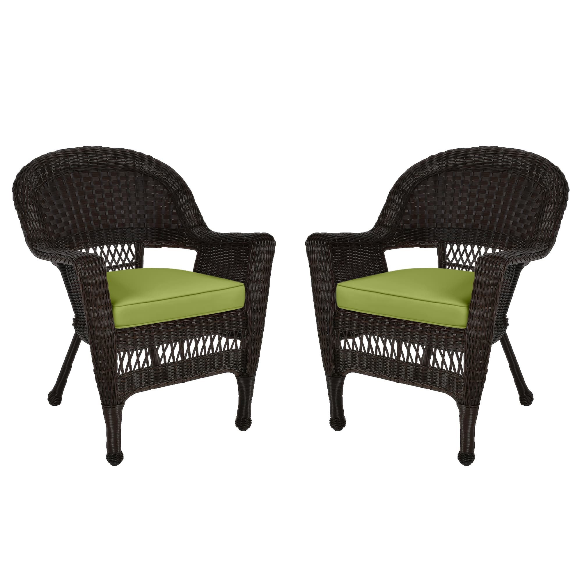 Espresso Wicker Chair With Sage Green Cushion - Set of 2