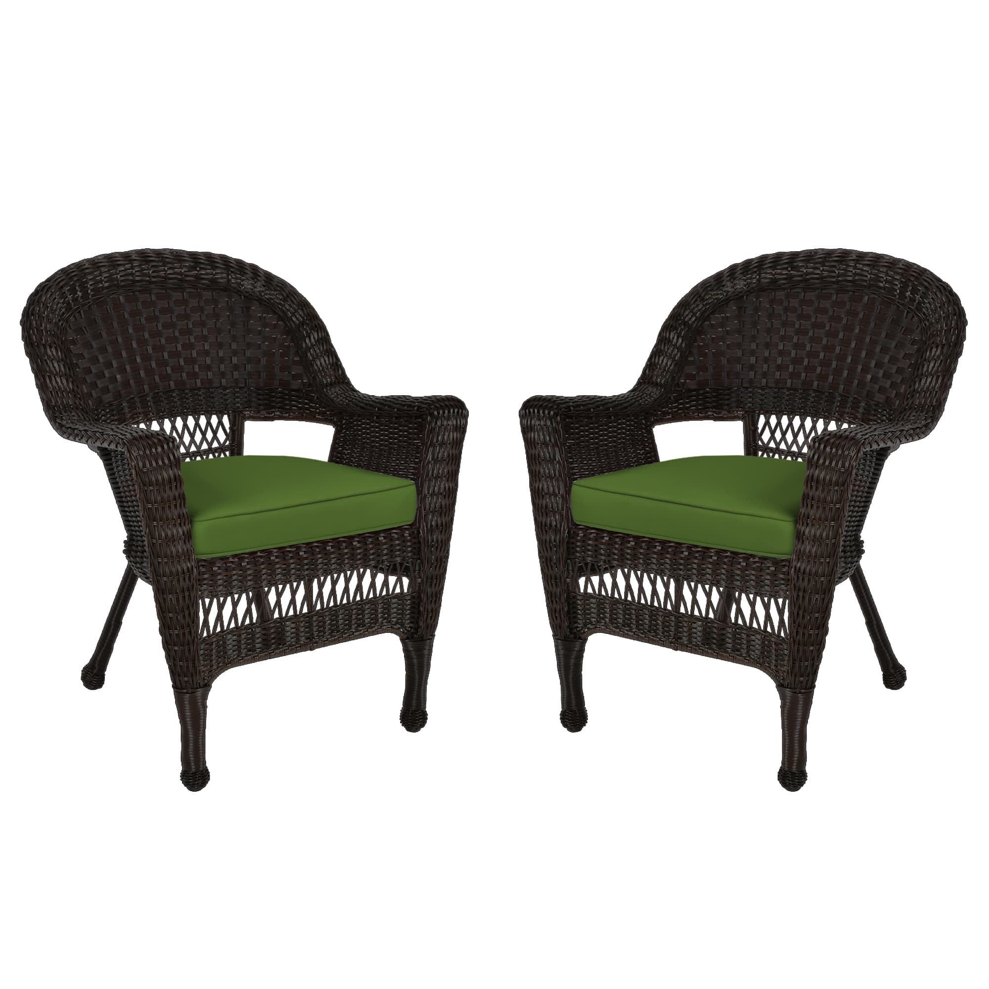 Espresso Wicker Chair With Hunter Green Cushion - Set of 2