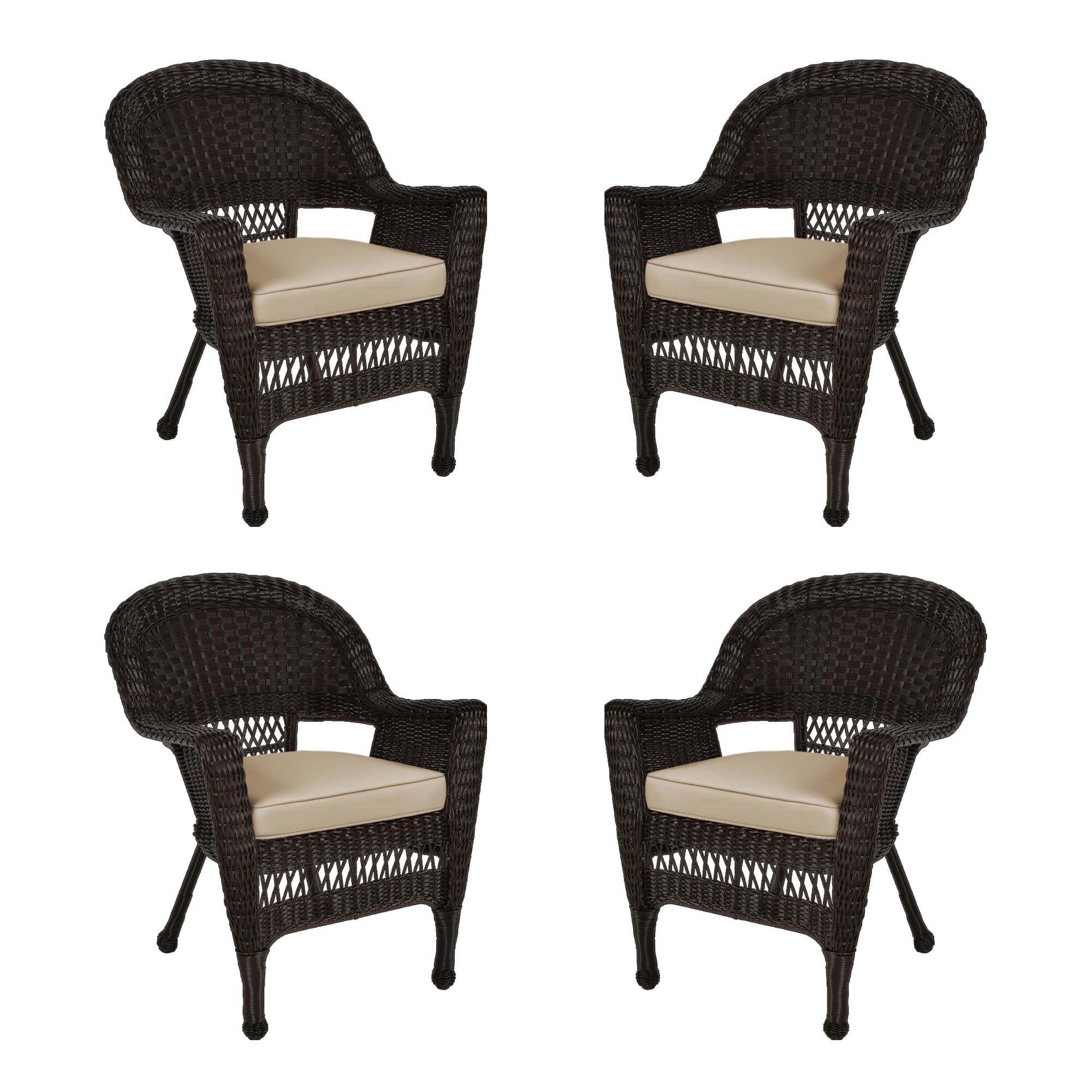 Espresso Wicker Chair With Tan Cushion - Set of 4