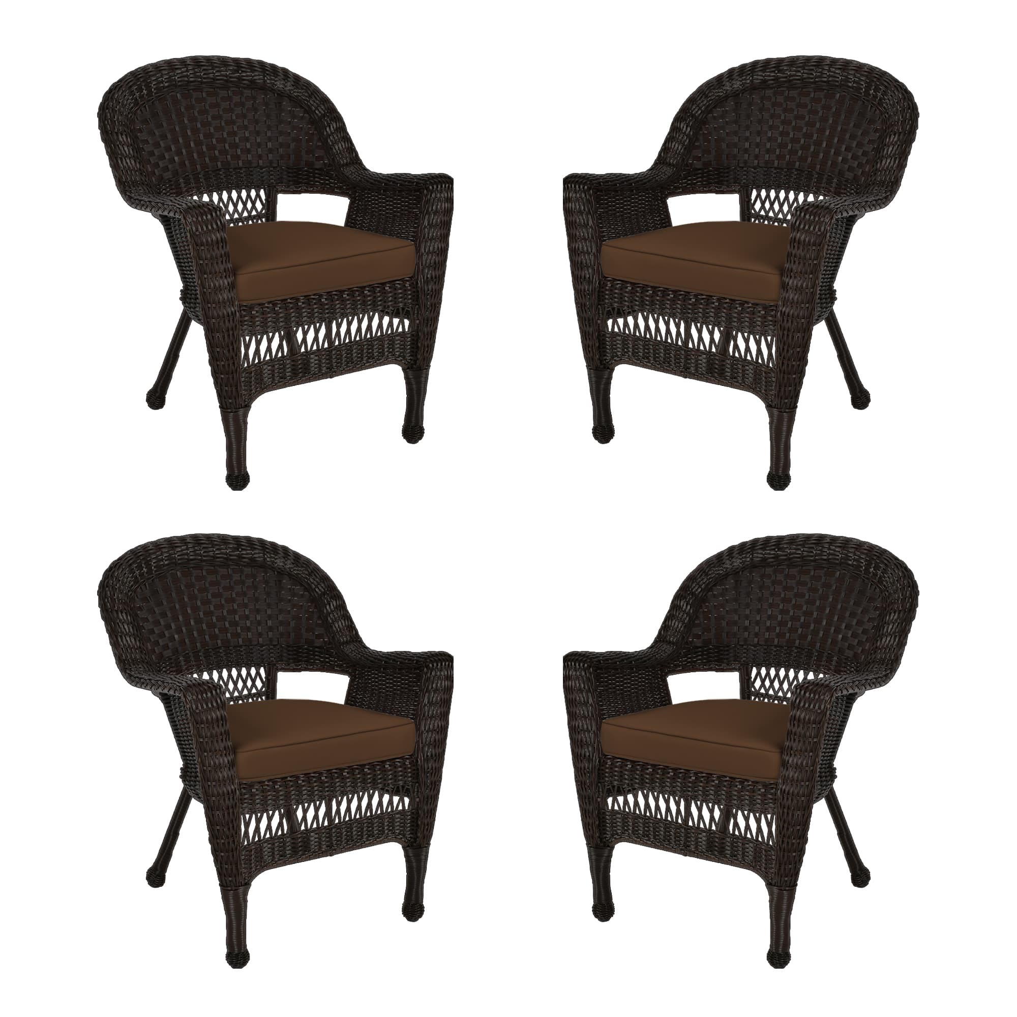 Espresso Wicker Chair With Brown Cushion - Set of 4