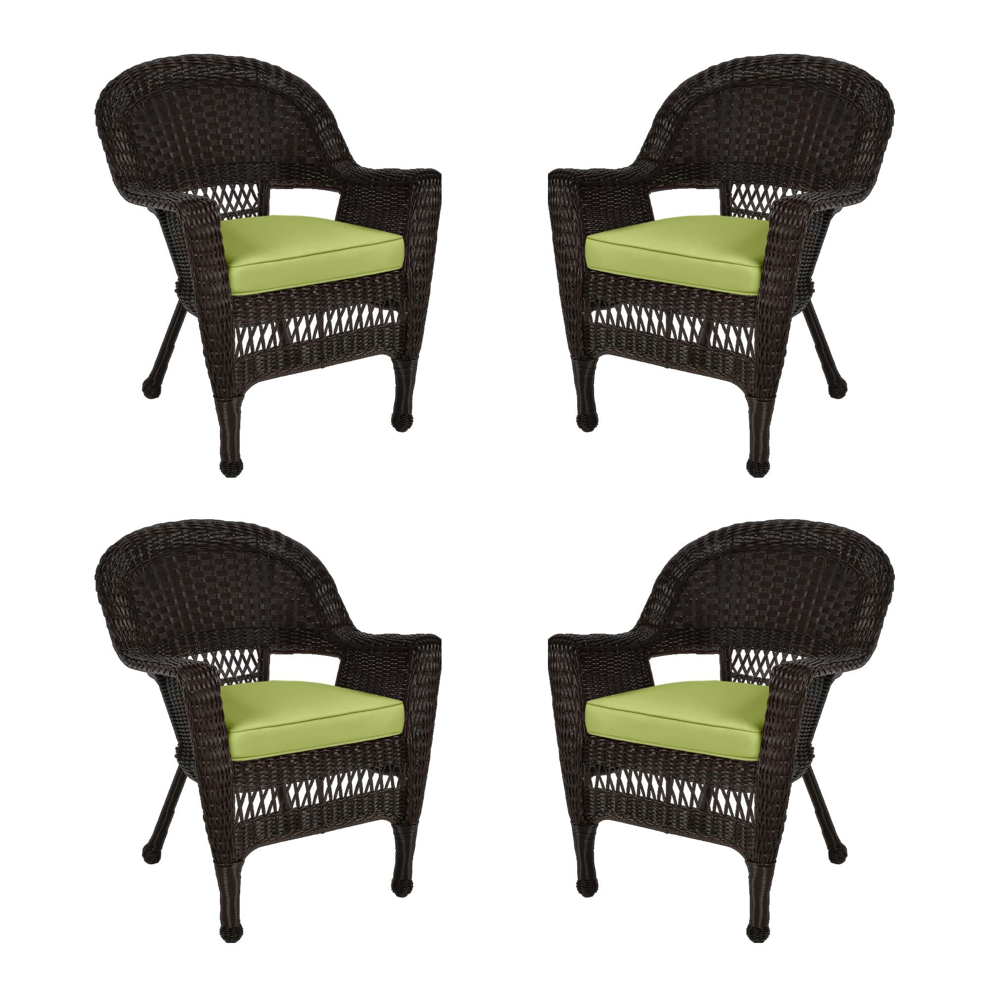 Espresso Wicker Chair With Sage Green Cushion - Set of 4