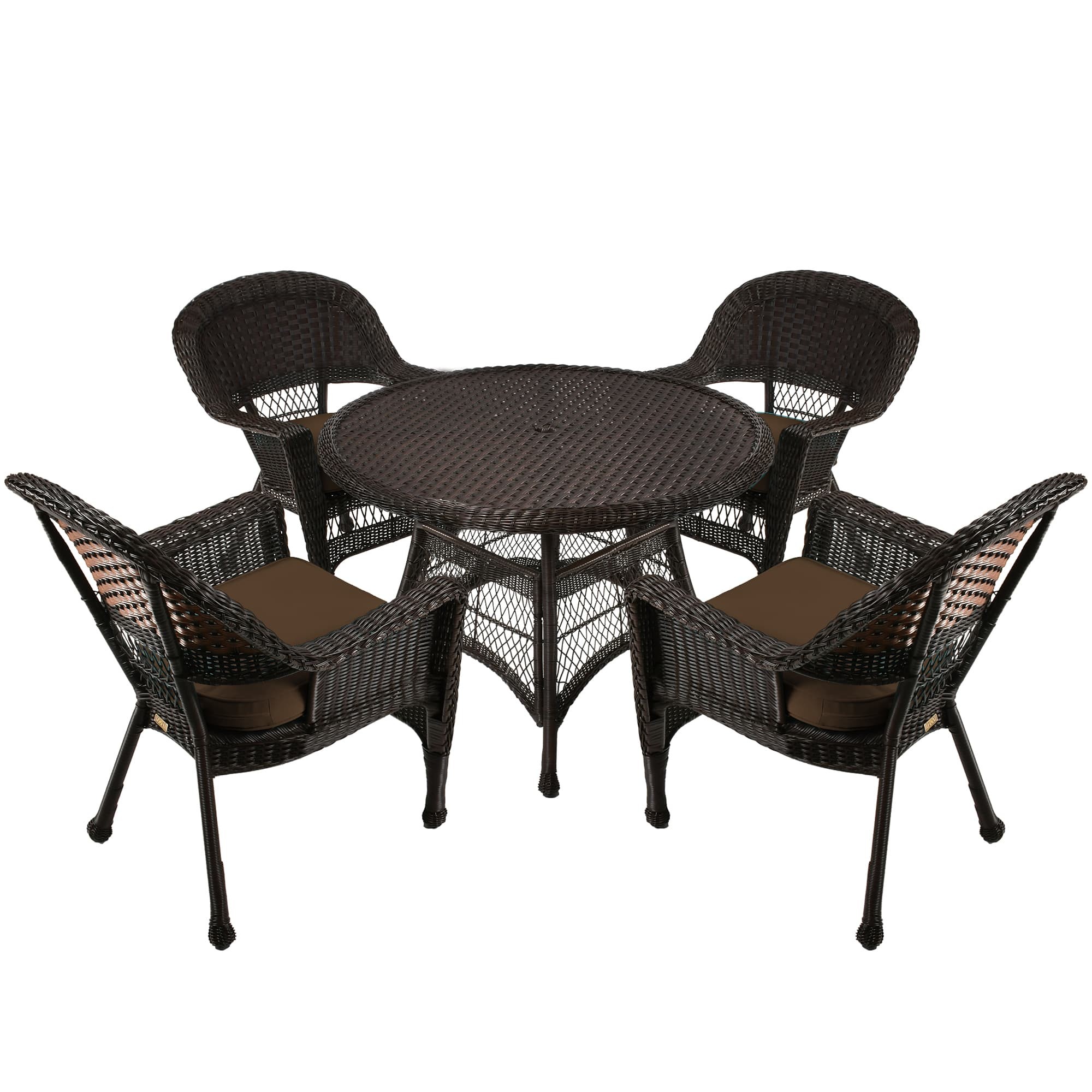 5pc Espresso Wicker Dining Set - Brown Cushions