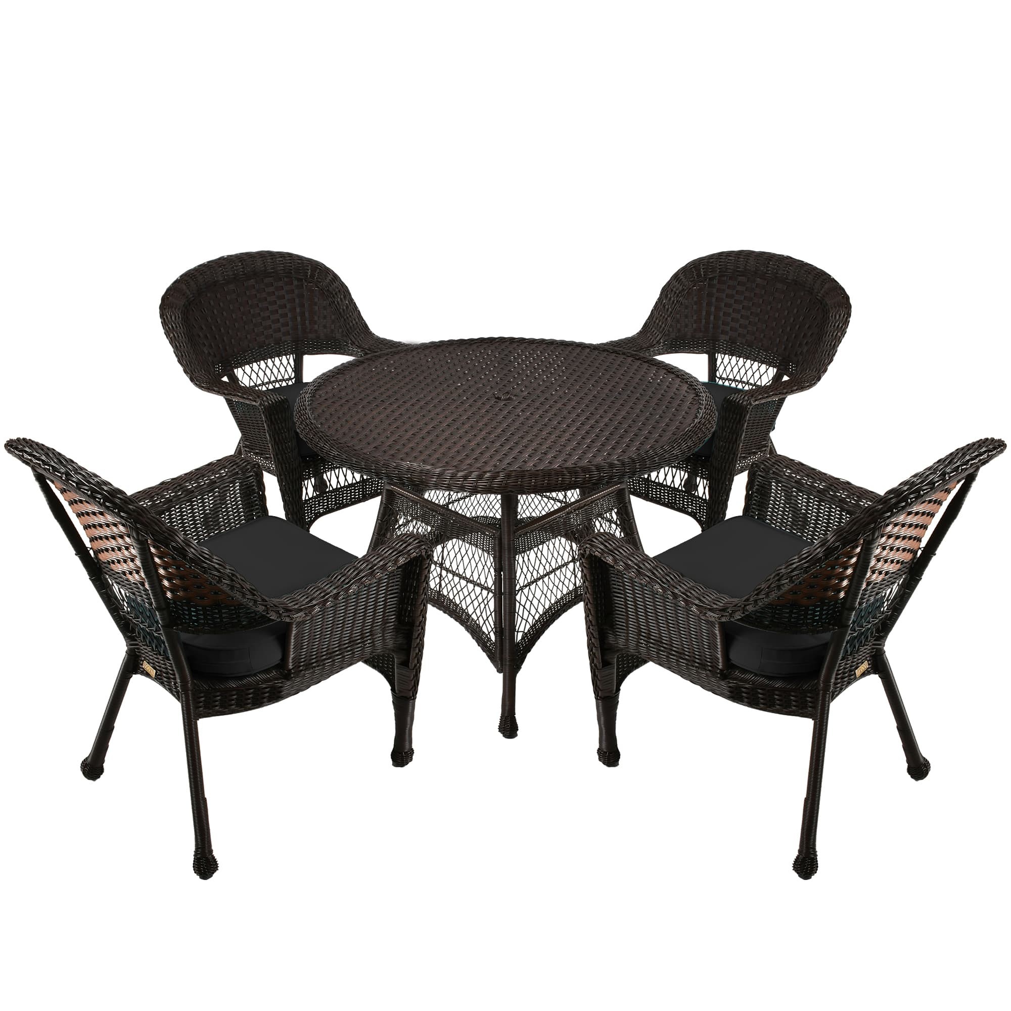 5pc Espresso Wicker Dining Set - Black Cushions