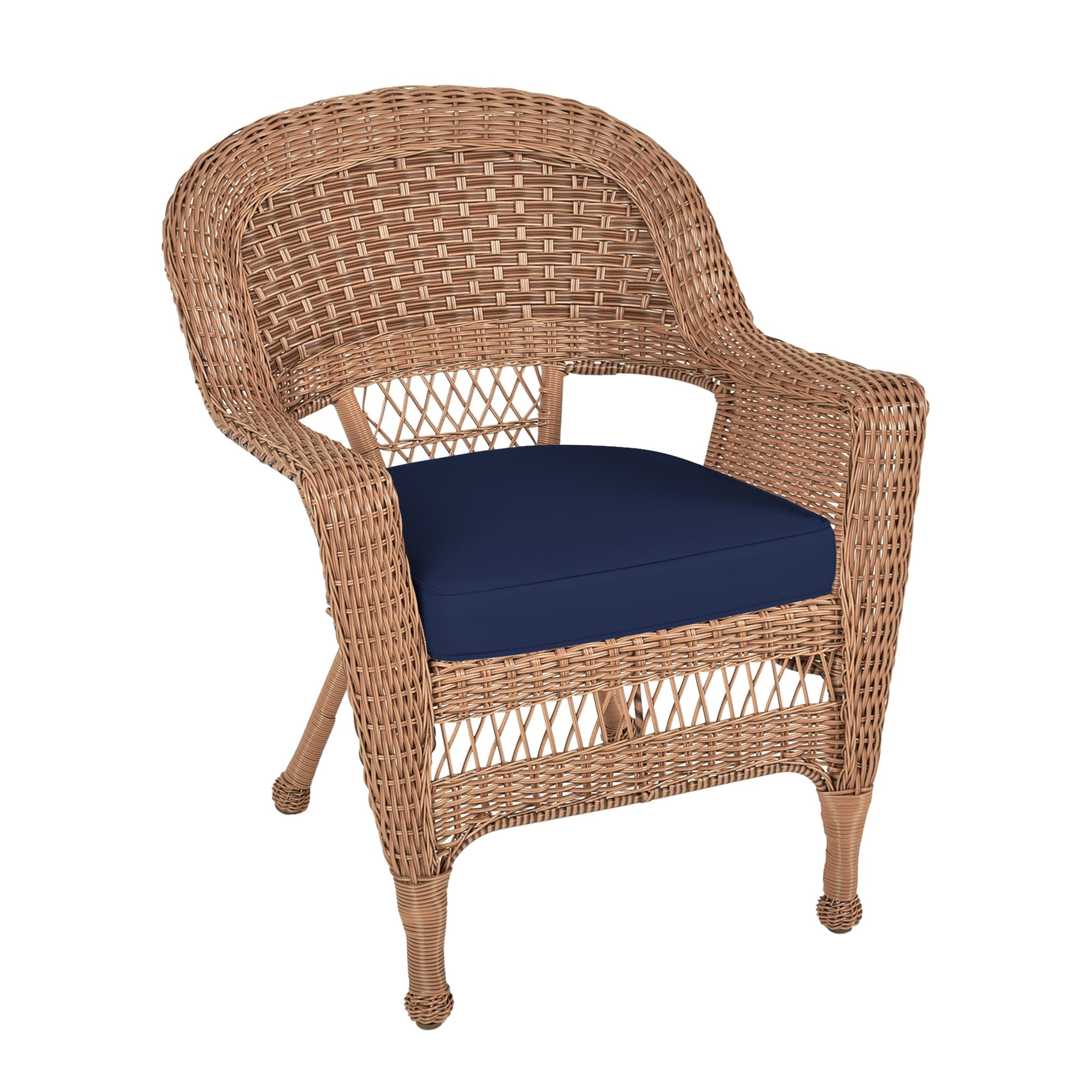 Honey Wicker Chair With Midnight Blue Cushion