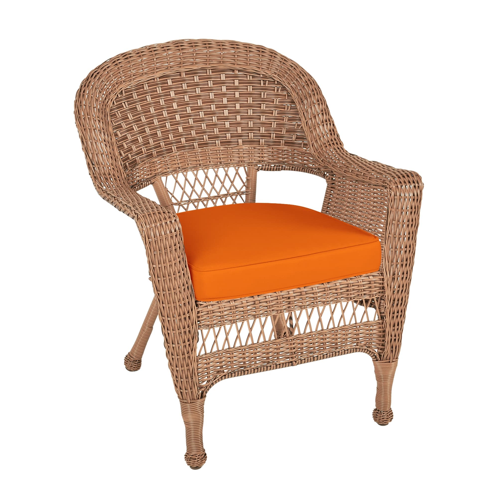 Honey Wicker Chair With Orange Cushion