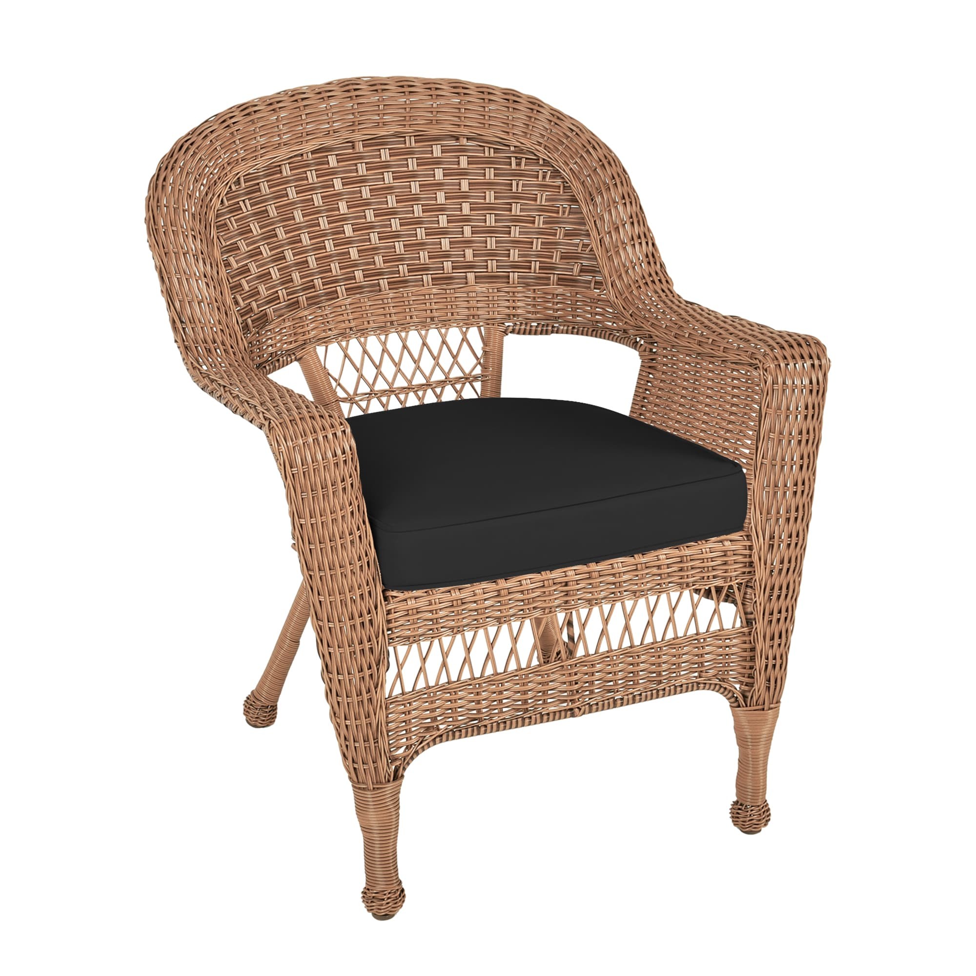 Honey Wicker Chair With Black Cushion