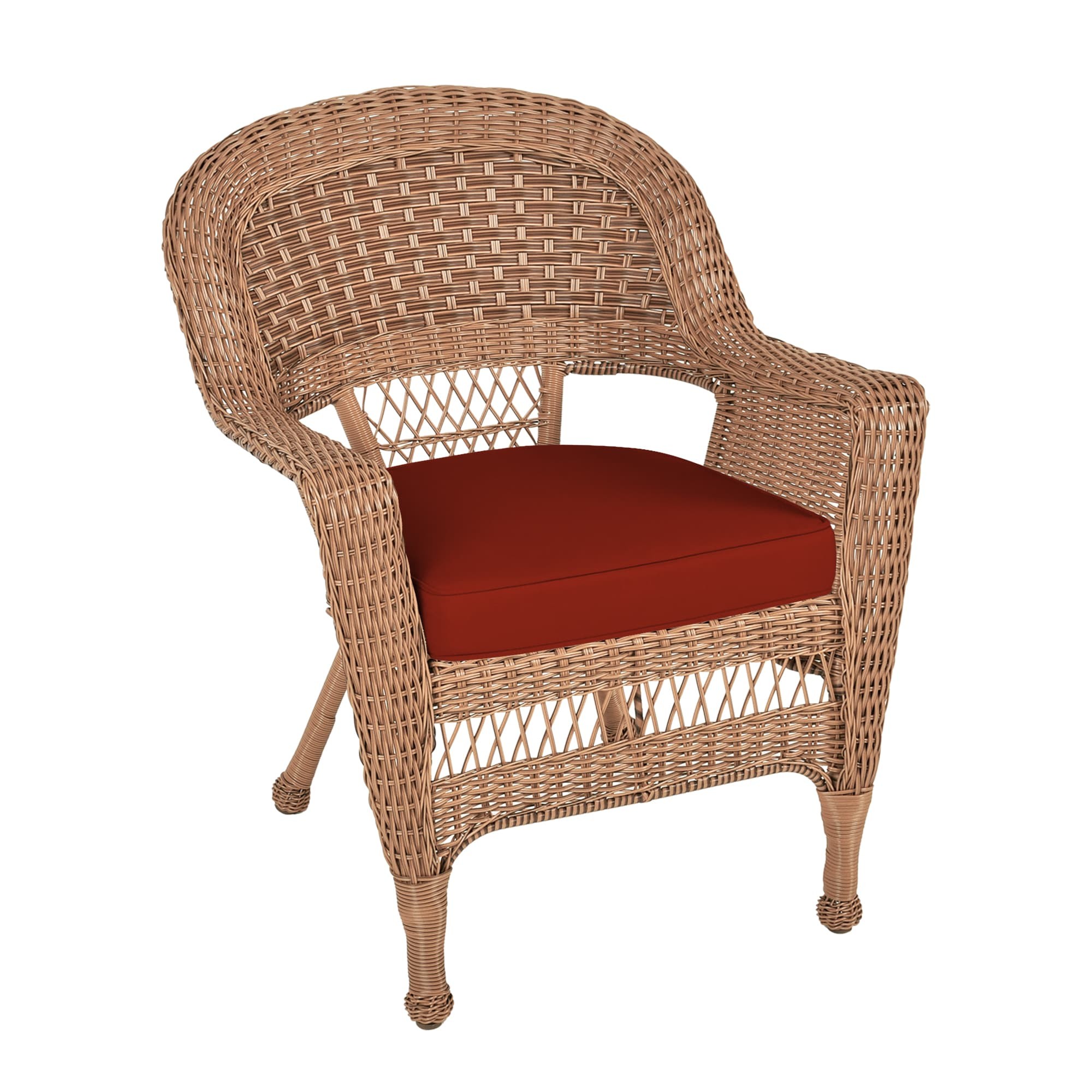 Honey Wicker Chair With Brick Red Cushion