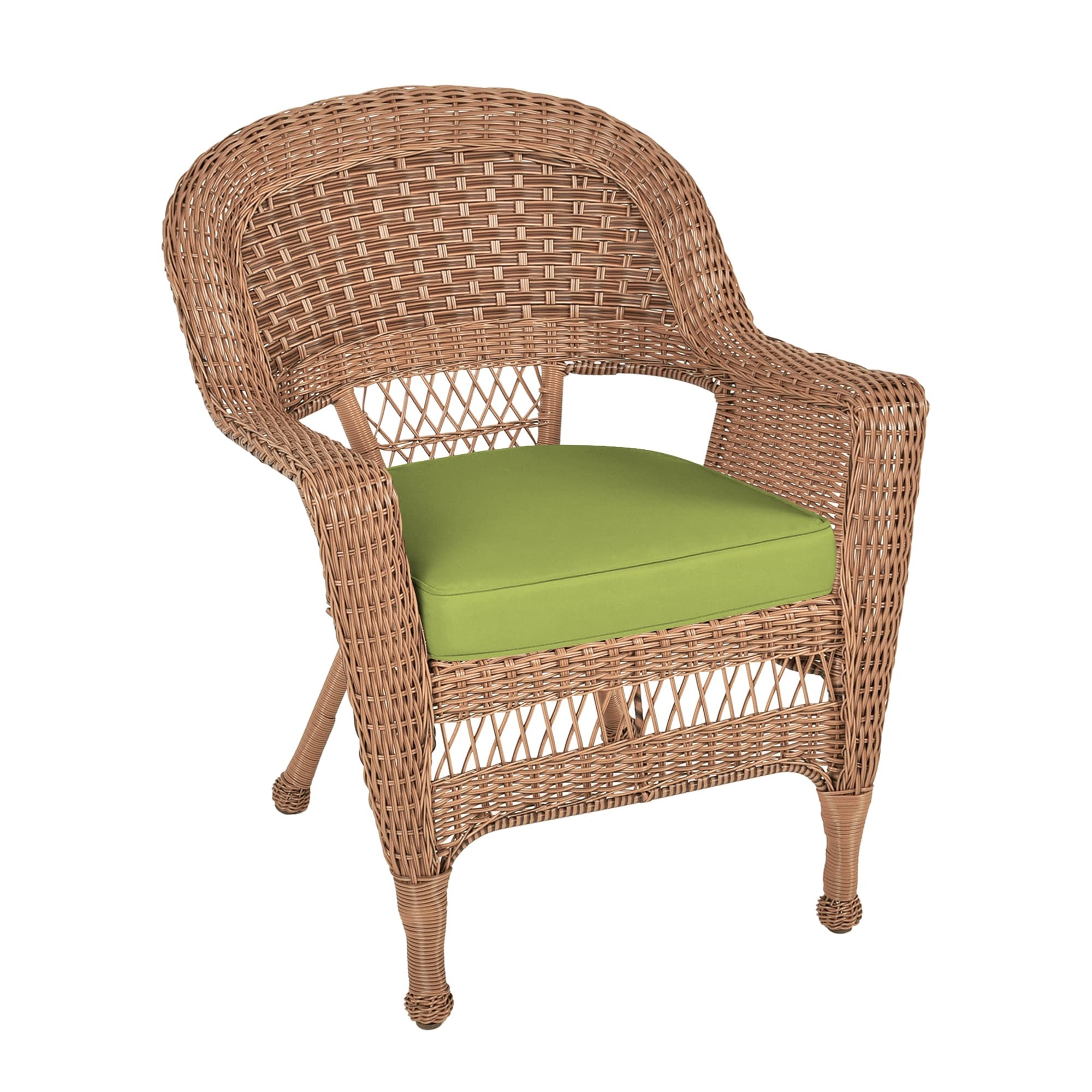 Honey Wicker Chair With Sage Green Cushion