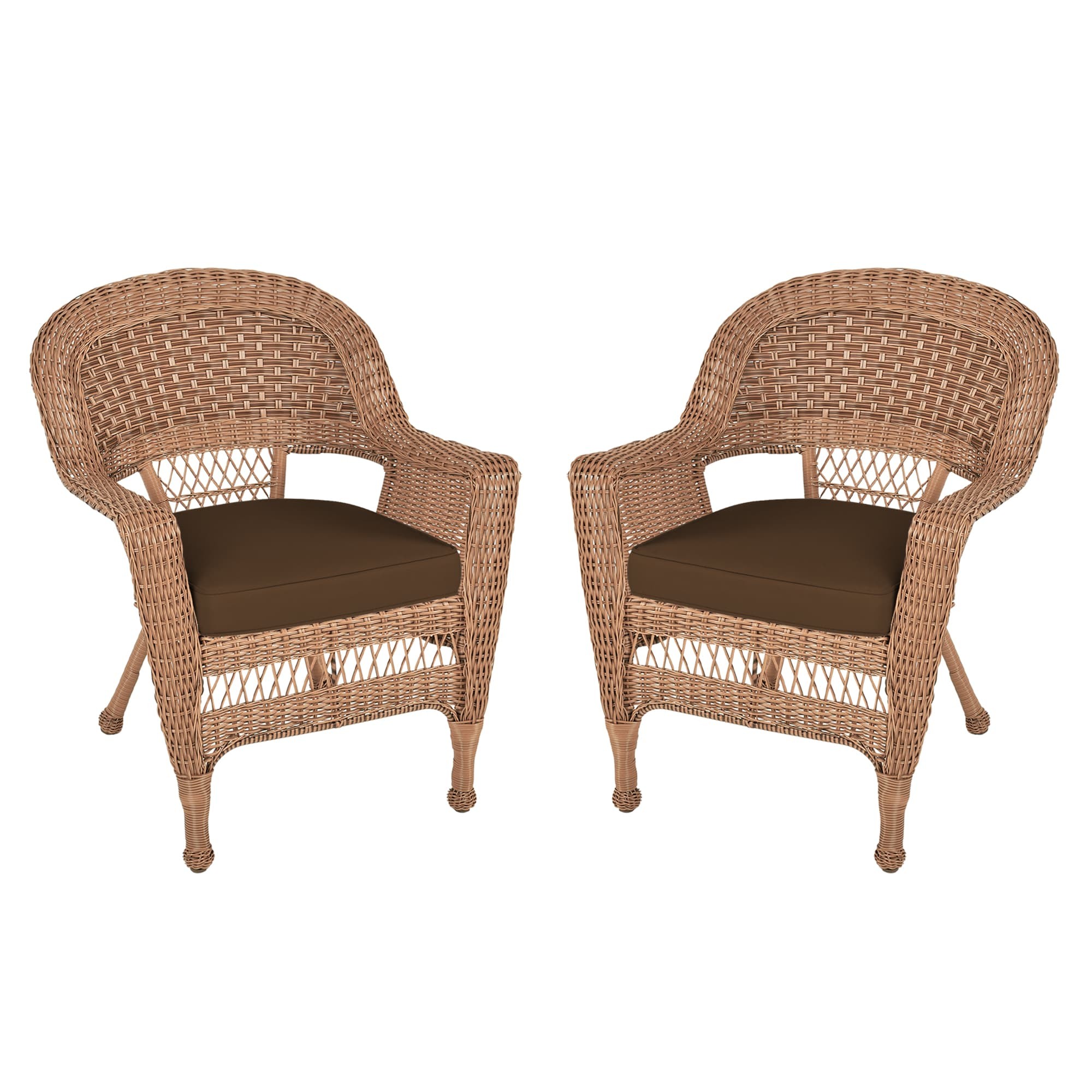 Honey Wicker Chair With Brown Cushion - Set of 2