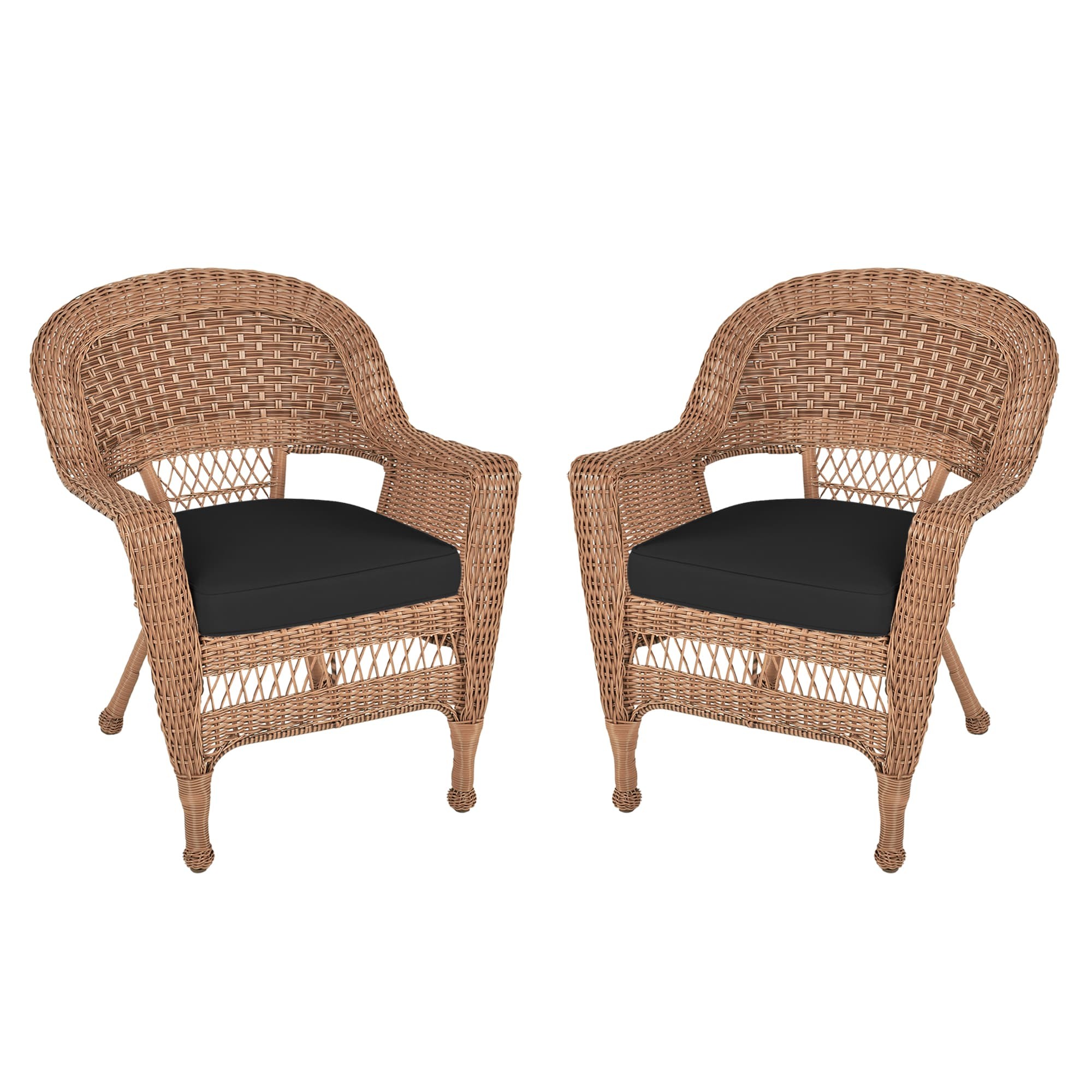 Honey Wicker Chair With Black Cushion (Set of 2)