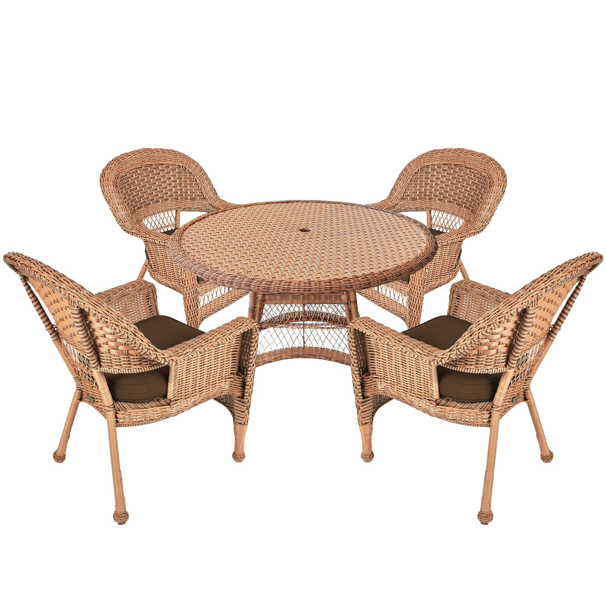 5pc Honey Wicker Dining Set - Brown Cushions