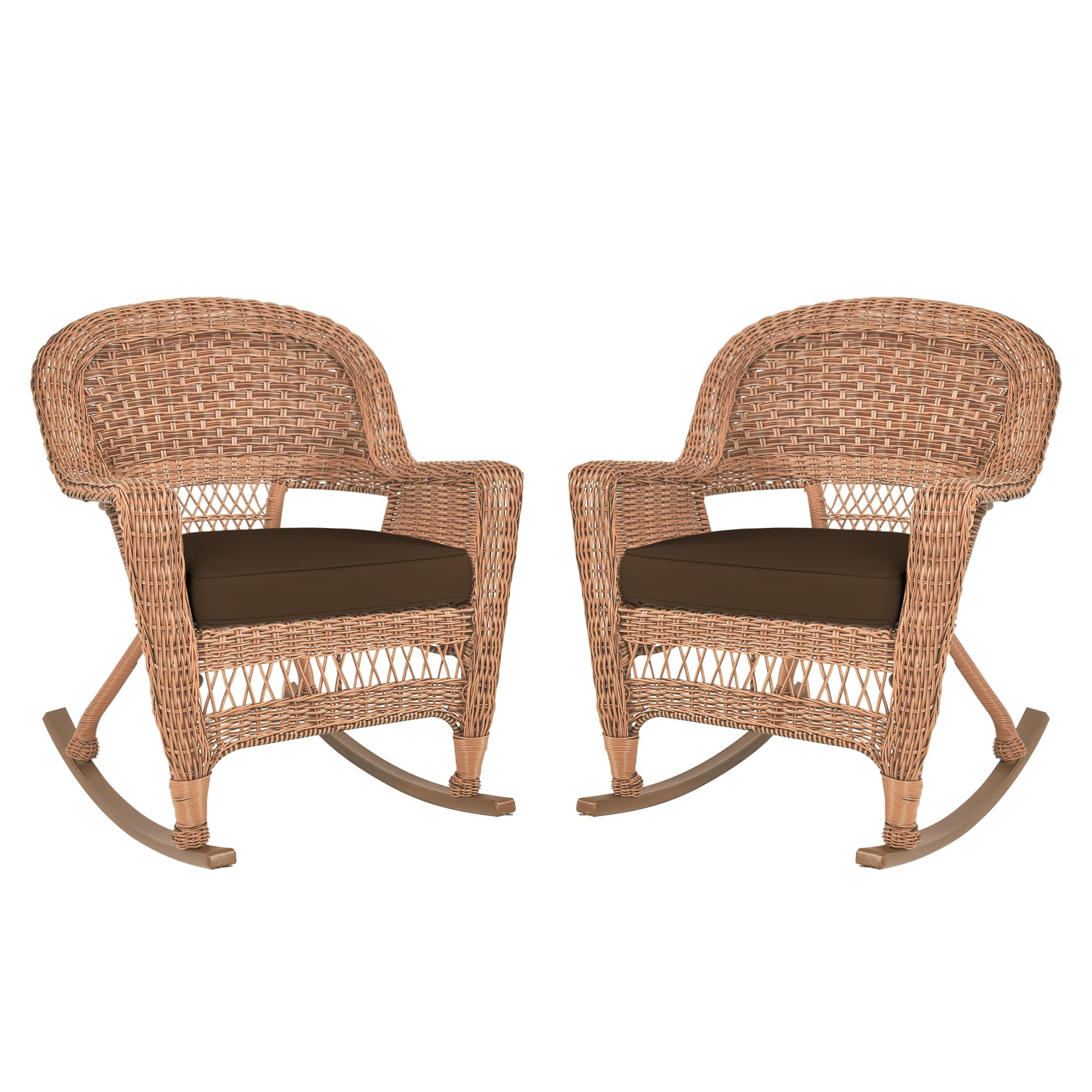 Honey Rocker Wicker Chair with Brown Cushion -  Set of 2