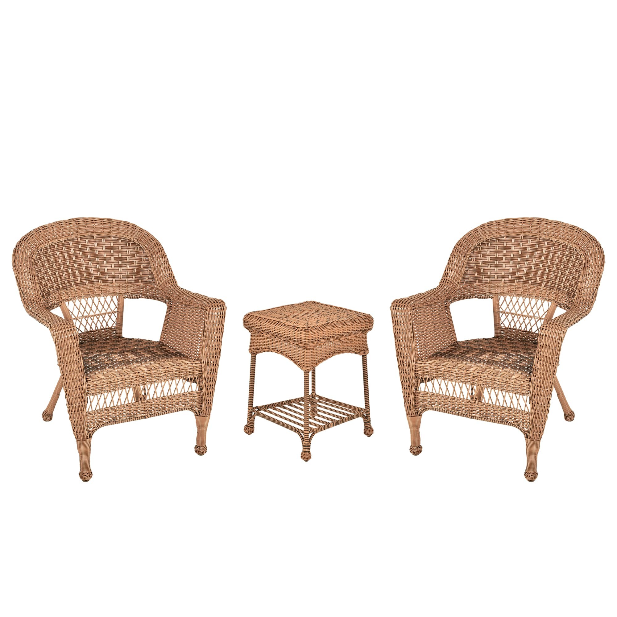 Honey Wicker Chair And End Table Set Without Cushion