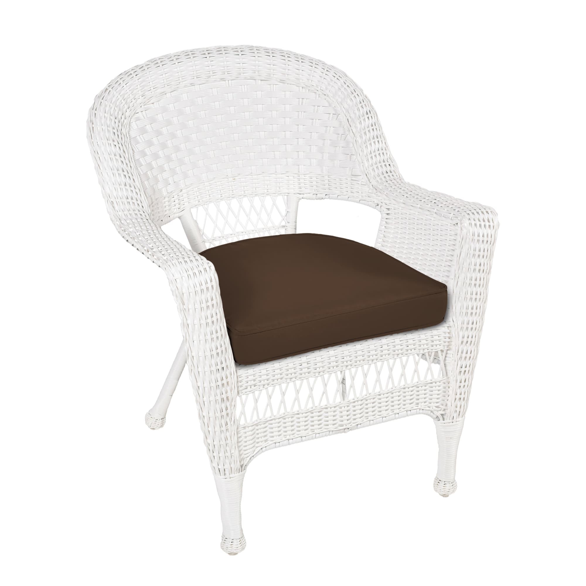 White Wicker Chair With Brown Cushion