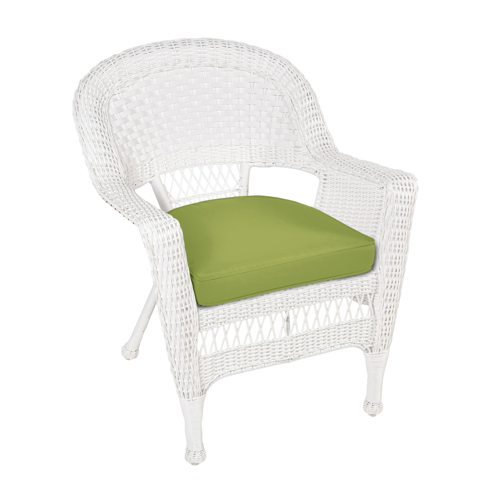 White Wicker Chair With Sage Green Cushion
