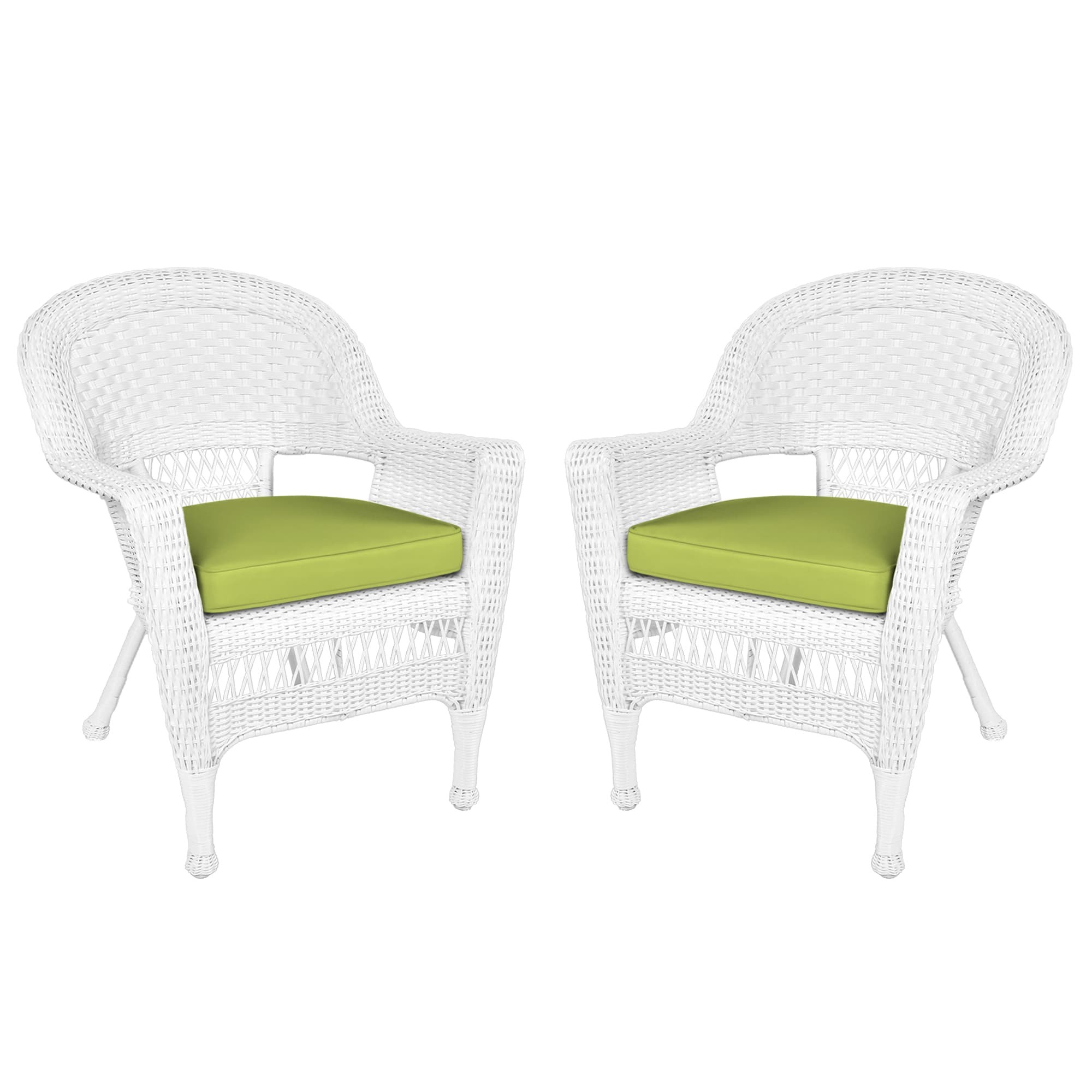 White Wicker Chair With Sage Green Cushion - Set of 2