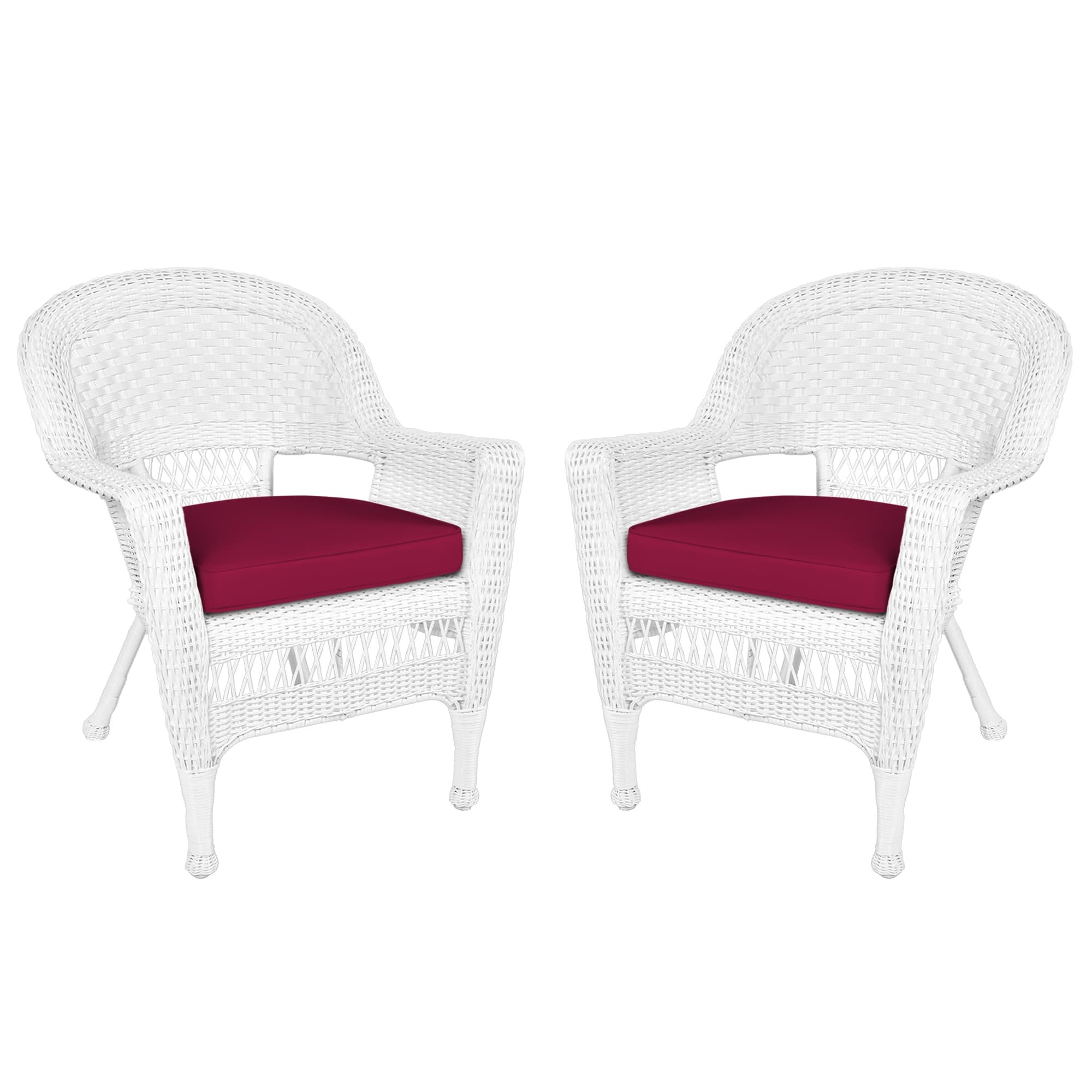 White Wicker Chair With Red Cushion - Set of 2