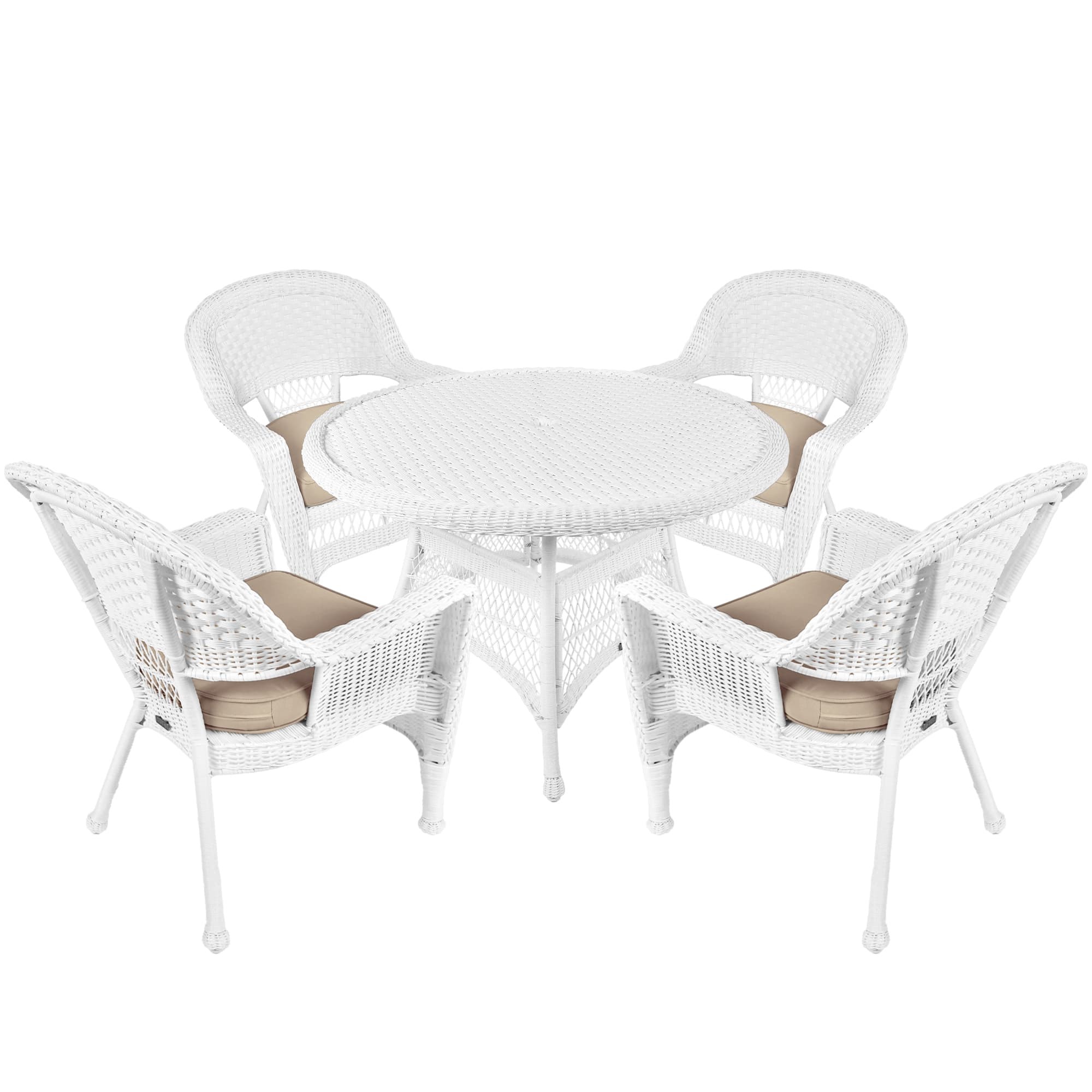 5pc White Wicker Dining Set - Tan Cushions