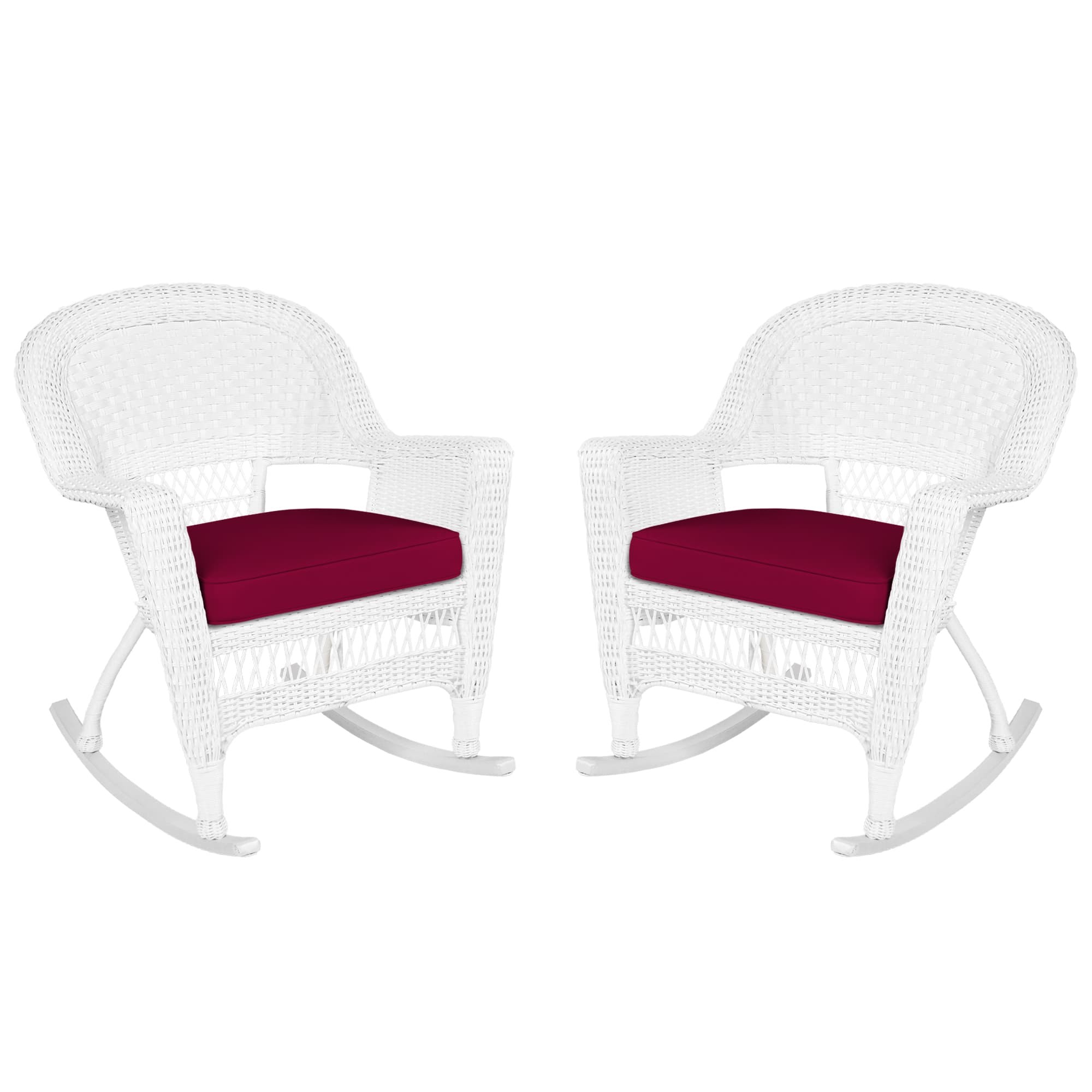 White Rocker Wicker Chair with Red Cushion-  Set of 2