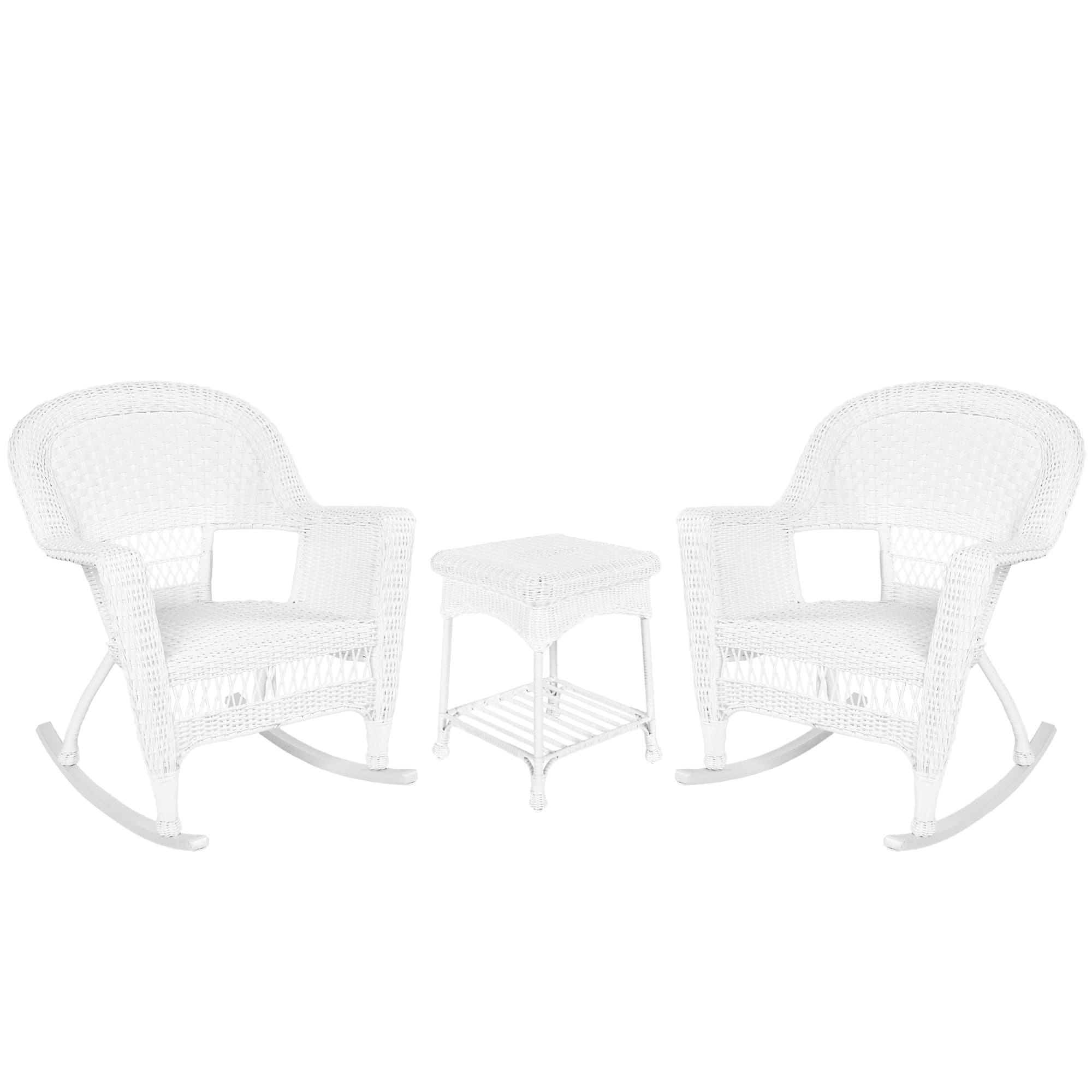 3pc White Rocker Wicker Chair Set Without Cushion