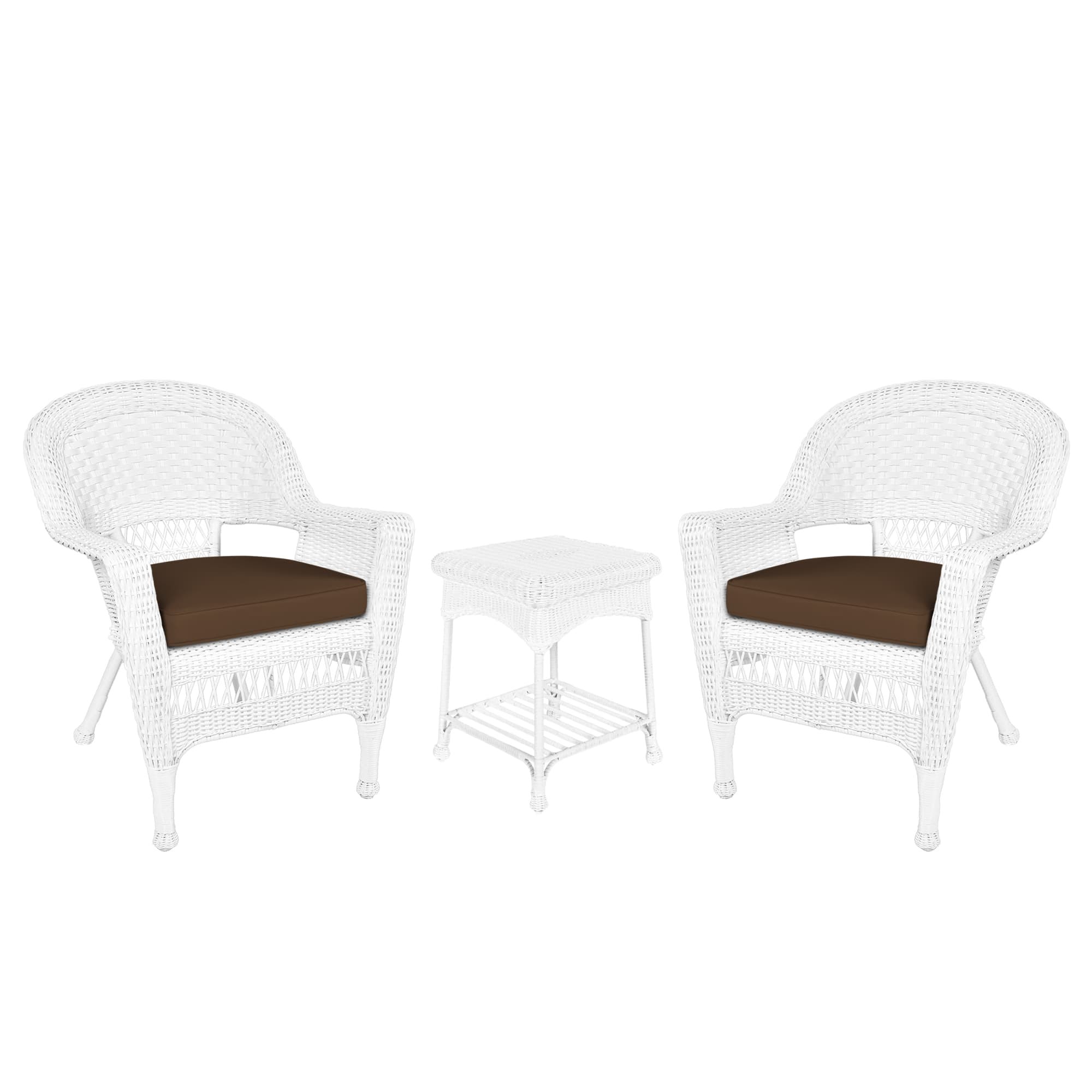 White Wicker Chair And End Table Set With Brown Chair Cushion