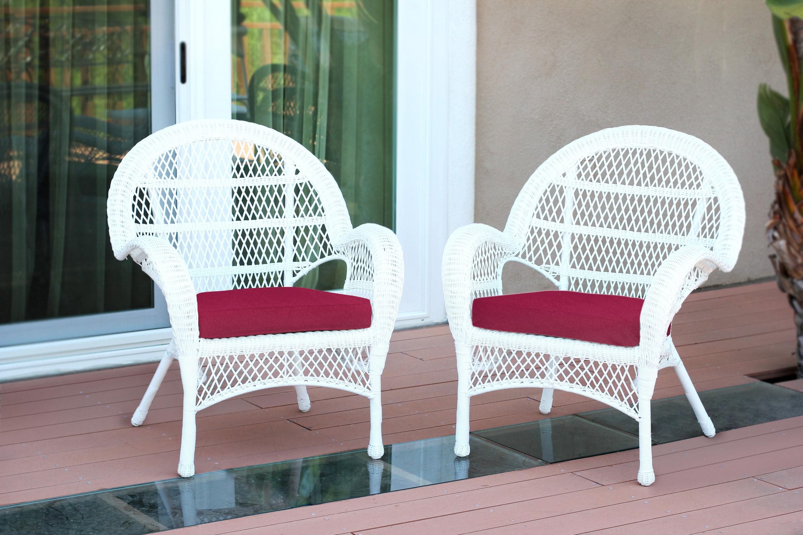 Santa Maria White Wicker Chair with Red Cushion - Set of 2
