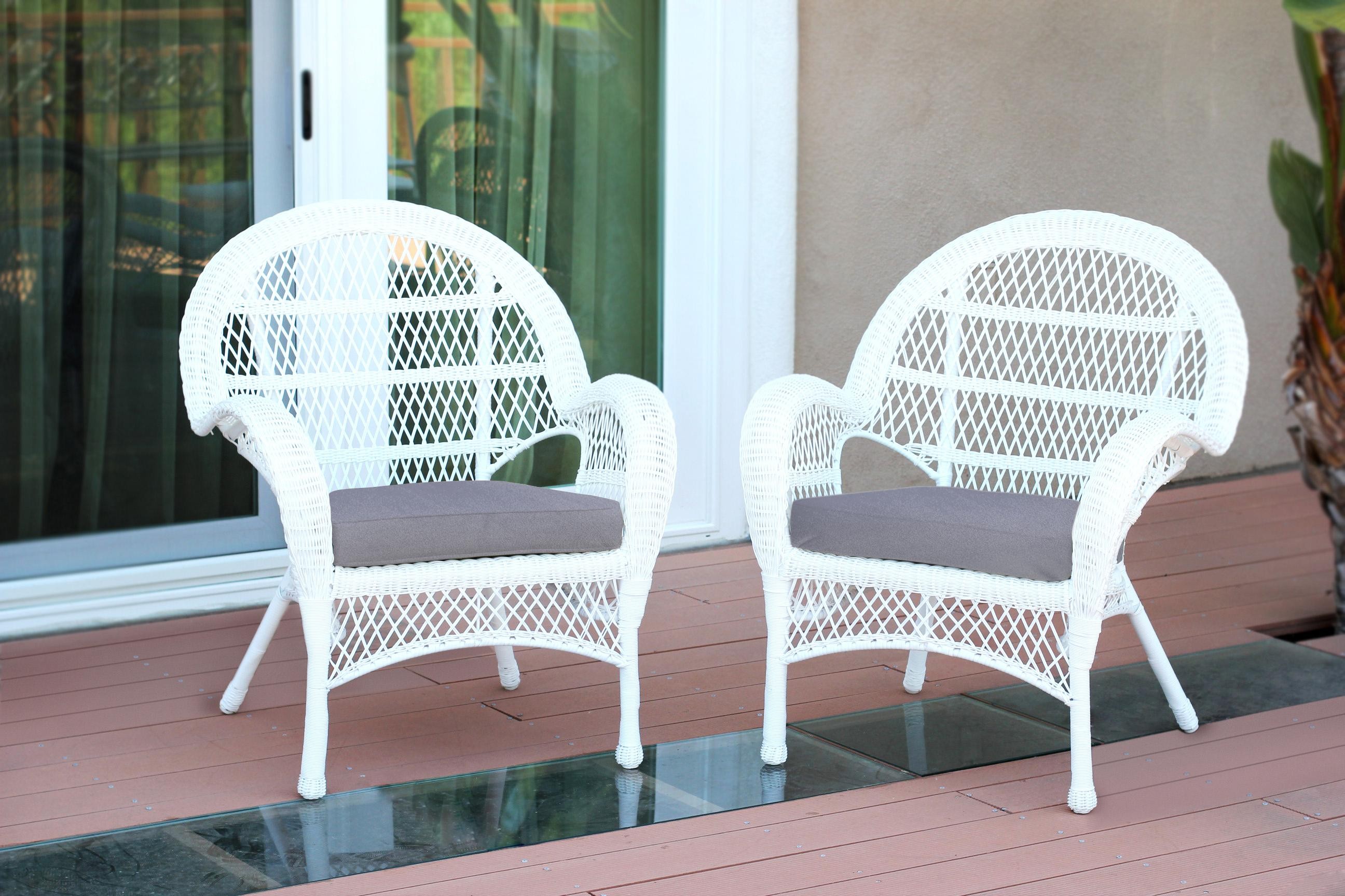 Santa Maria White Wicker Chair with Steel Blue Cushion - Set of 2